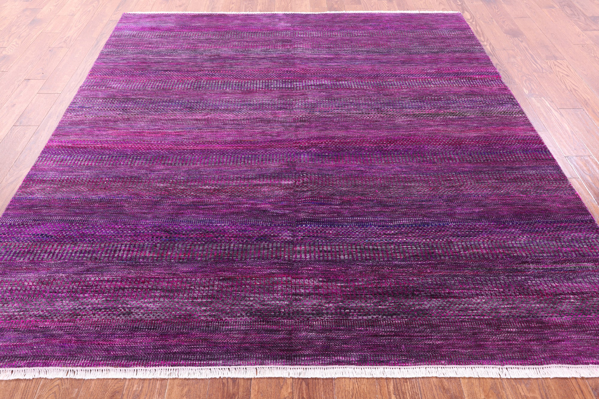 Purple Square Savannah Grass Hand Knotted Wool & Silk Rug - 7' 10" X 8' 0" - Golden Nile