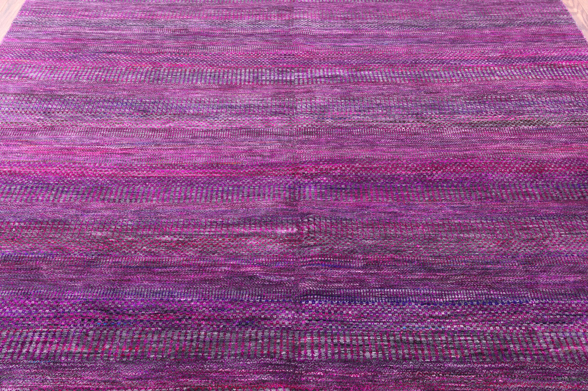 Purple Square Savannah Grass Hand Knotted Wool & Silk Rug - 7' 10" X 8' 0" - Golden Nile