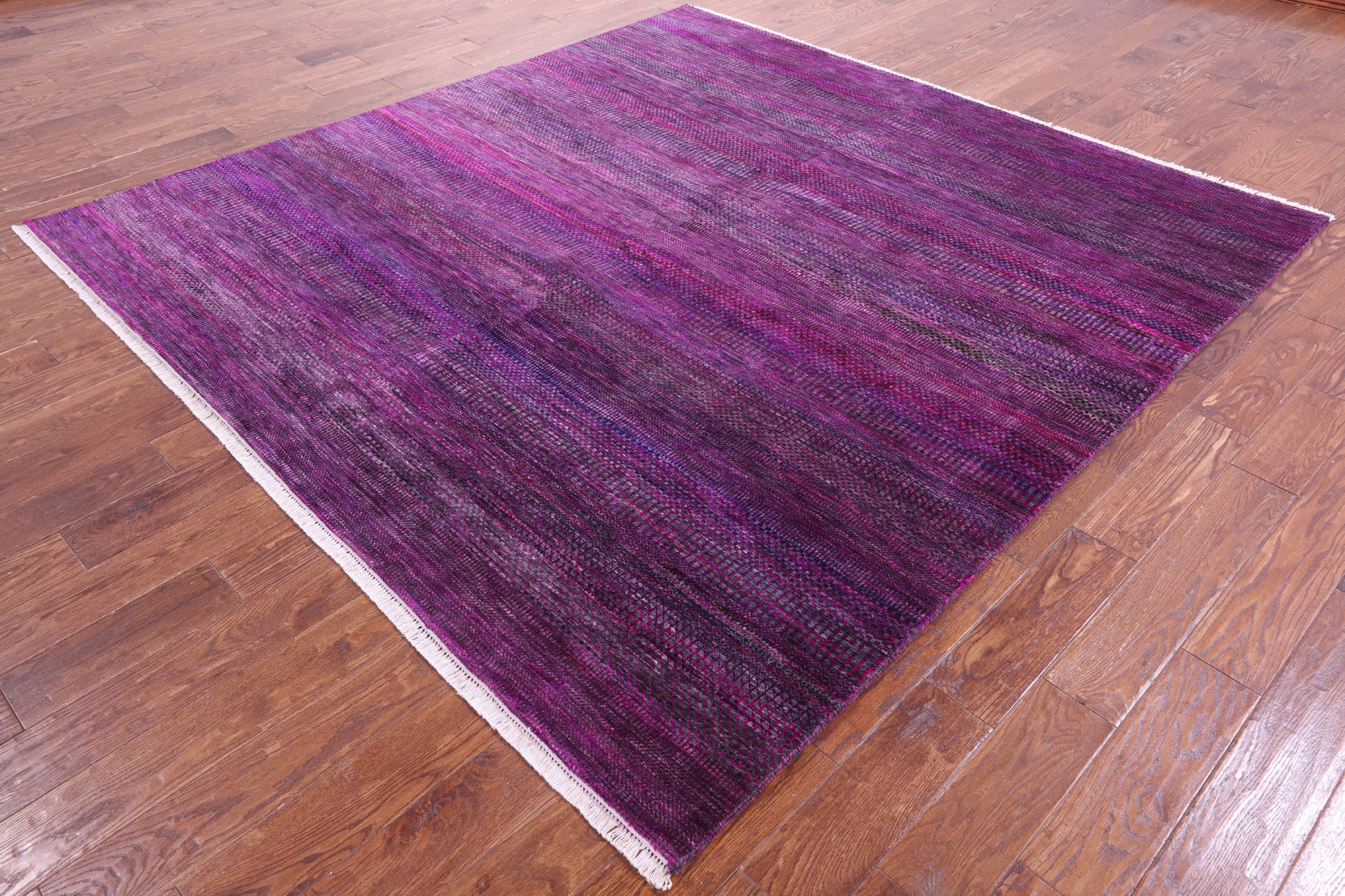 Purple Square Savannah Grass Hand Knotted Wool & Silk Rug - 7' 10" X 8' 0" - Golden Nile