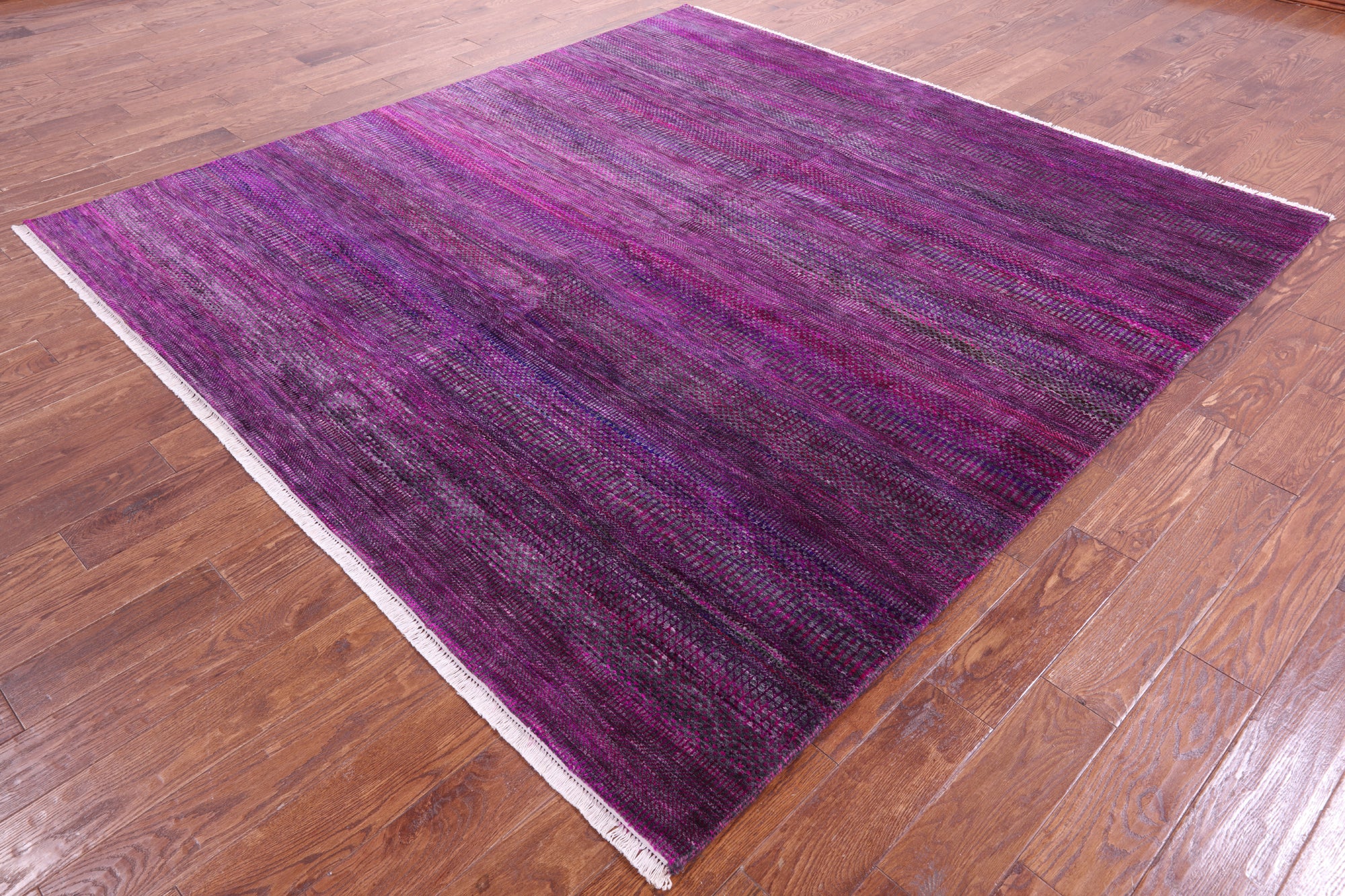 Purple Square Savannah Grass Hand Knotted Wool & Silk Rug - 7' 10" X 8' 0" - Golden Nile