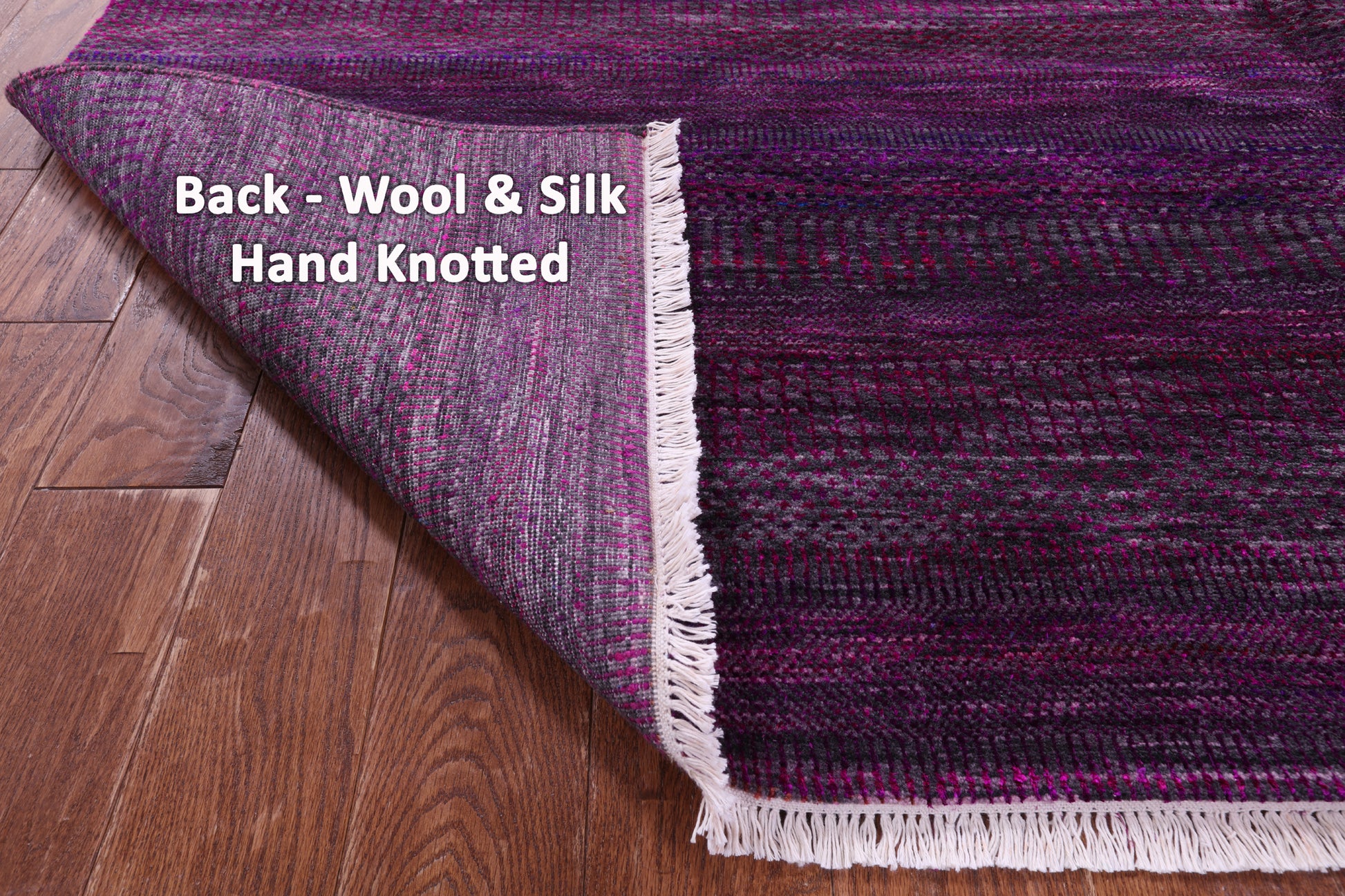 Purple Square Savannah Grass Hand Knotted Wool & Silk Rug - 7' 10" X 8' 0" - Golden Nile