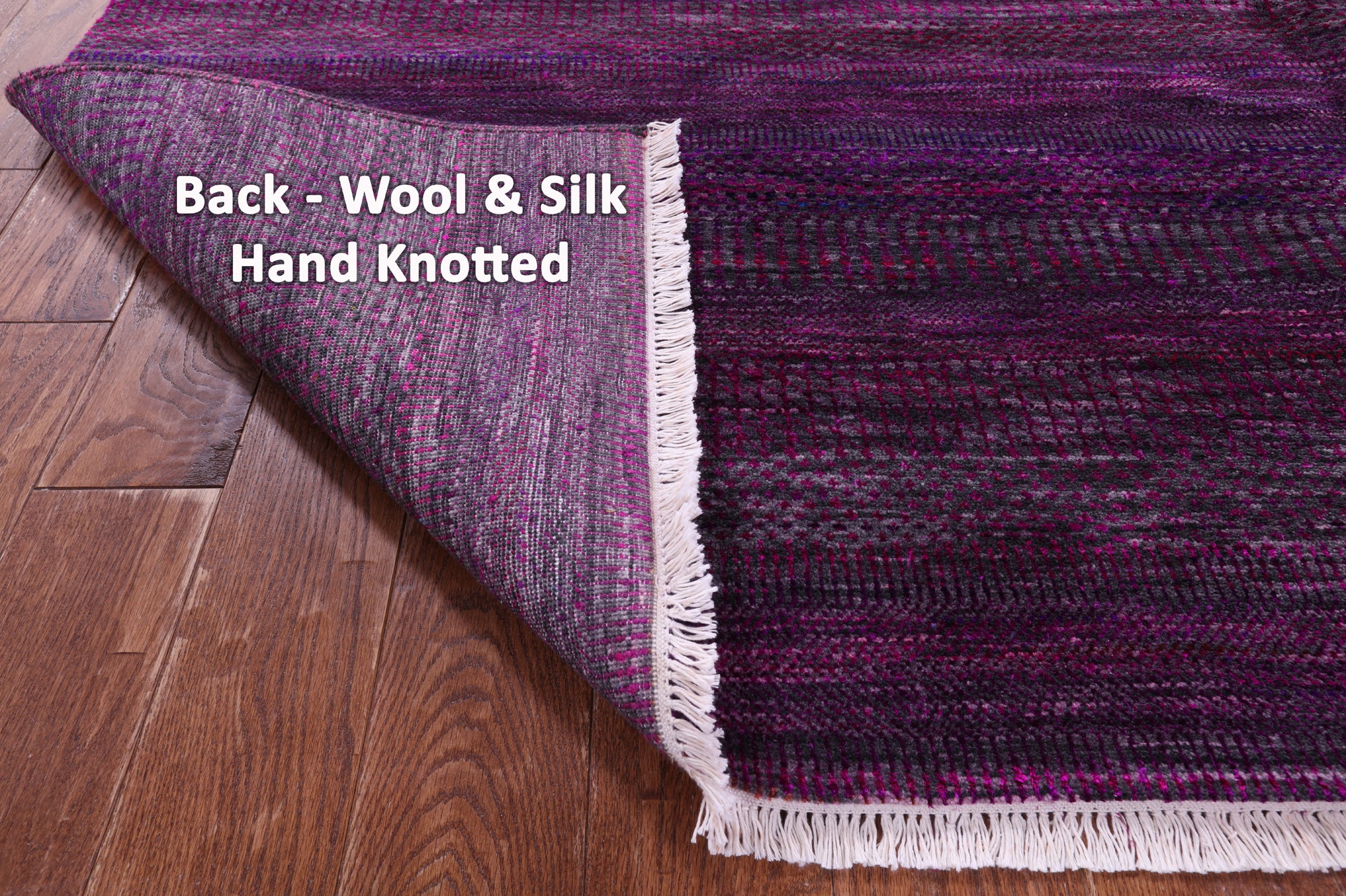 Purple Square Savannah Grass Hand Knotted Wool & Silk Rug - 7' 10" X 8' 0" - Golden Nile