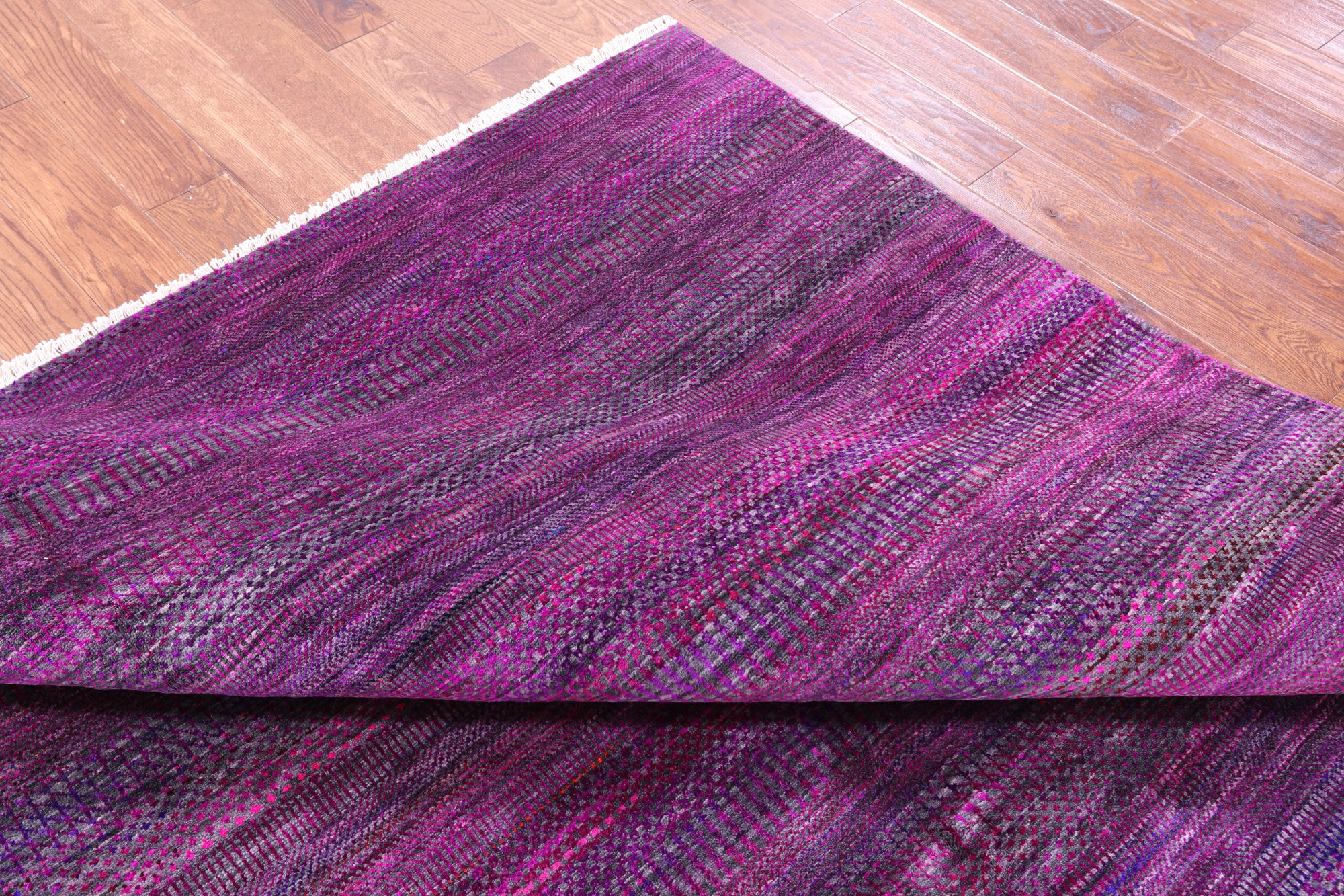 Purple Square Savannah Grass Hand Knotted Wool & Silk Rug - 7' 10" X 8' 0" - Golden Nile