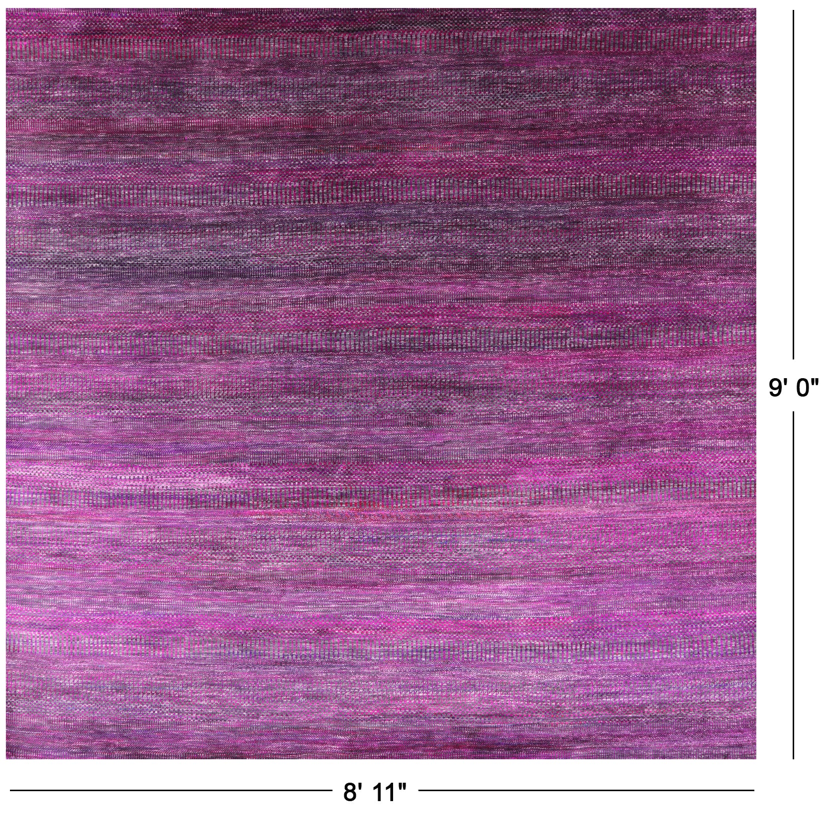 Purple Square Savannah Grass Hand Knotted Wool & Silk Rug - 8' 11" X 9' 0" - Golden Nile