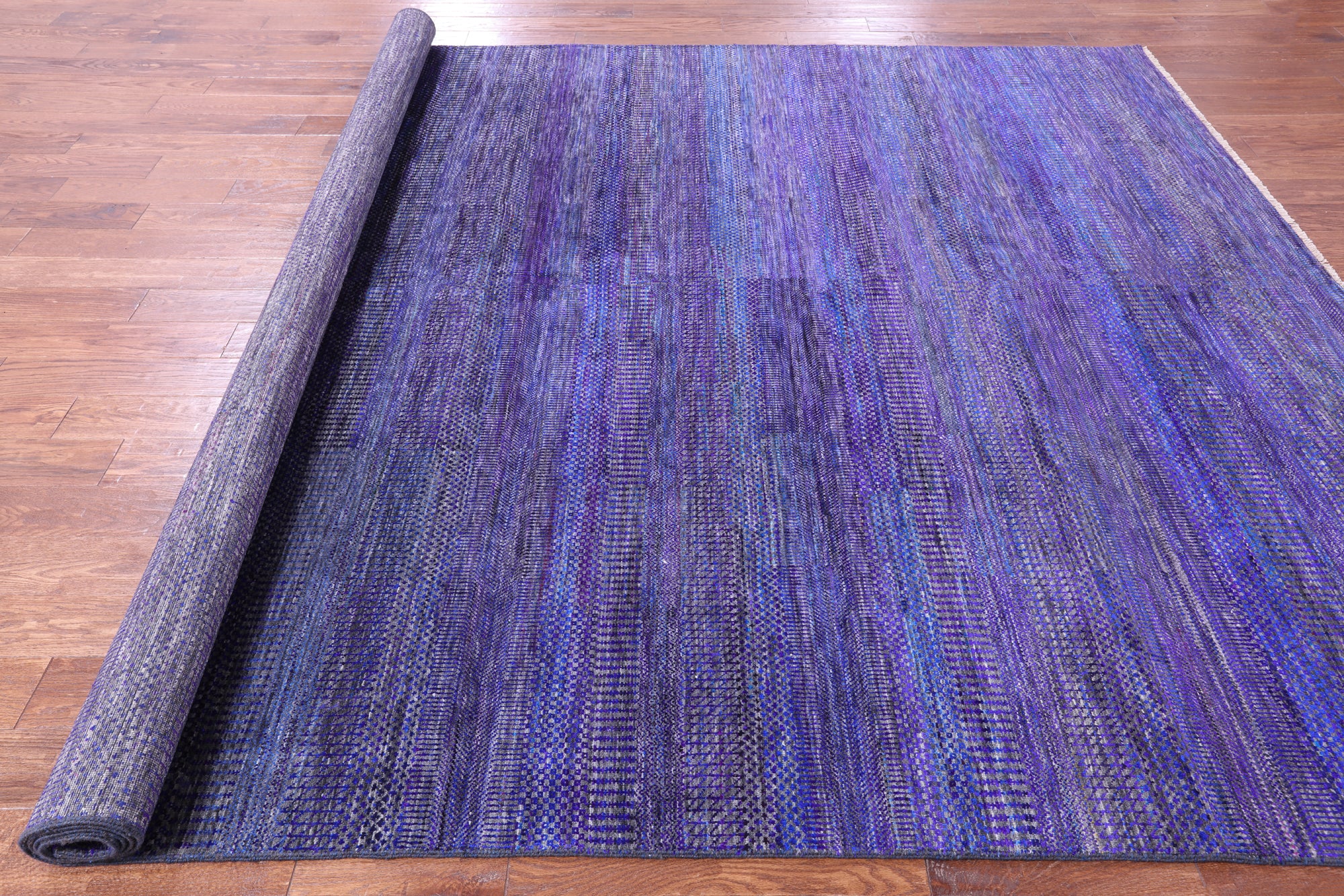 Purple Savannah Grass Hand Knotted Wool & Silk Rug - 9' 0" X 12' 1" - Golden Nile
