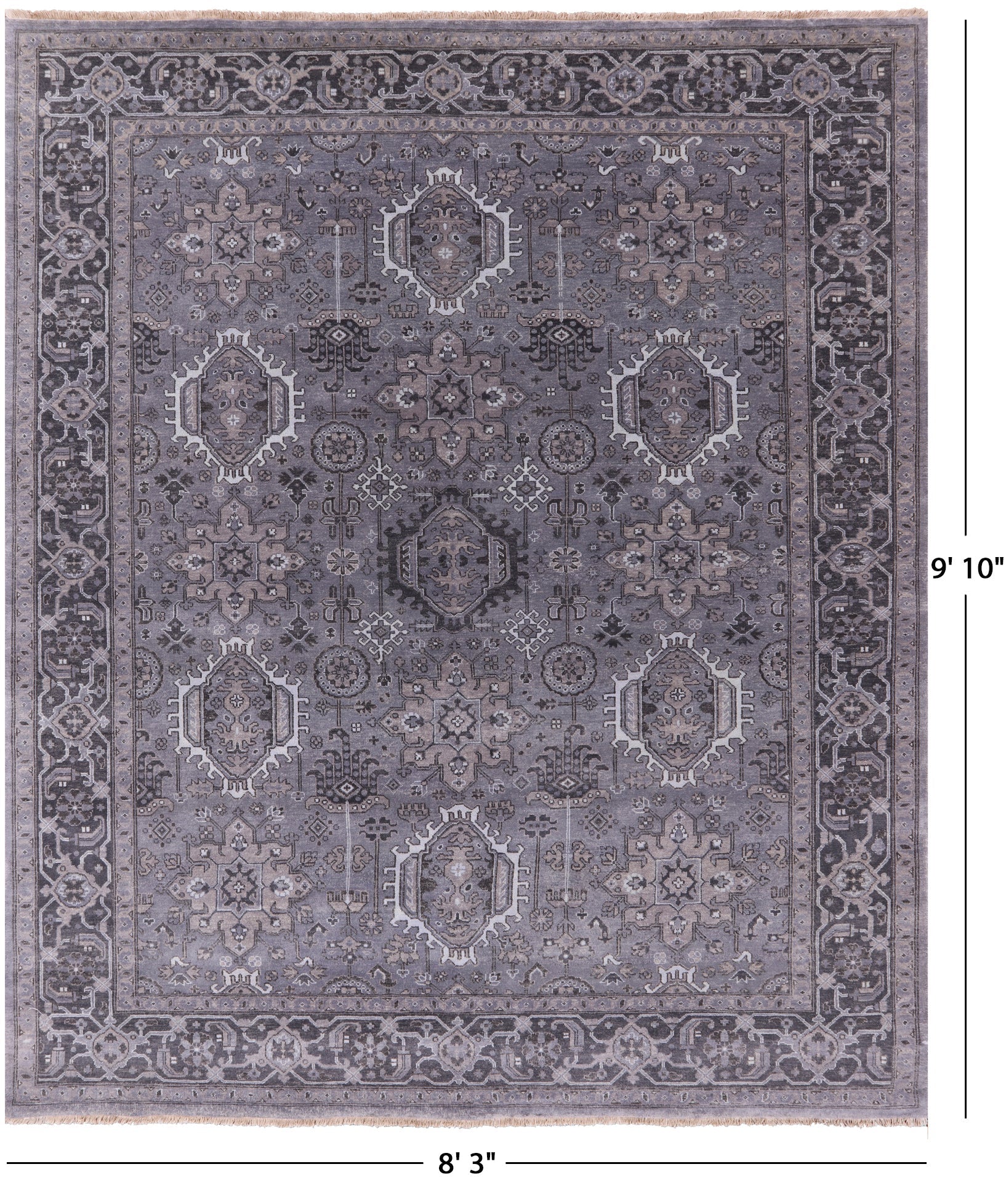 Grey Persian Fine Serapi Hand Knotted Wool Rug - 8' 3" X 9' 10" - Golden Nile