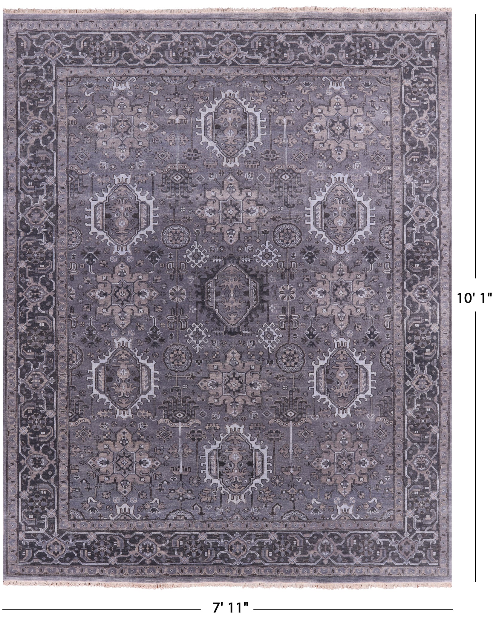 Grey Persian Fine Serapi Hand Knotted Wool Rug - 7' 11" X 10' 1" - Golden Nile