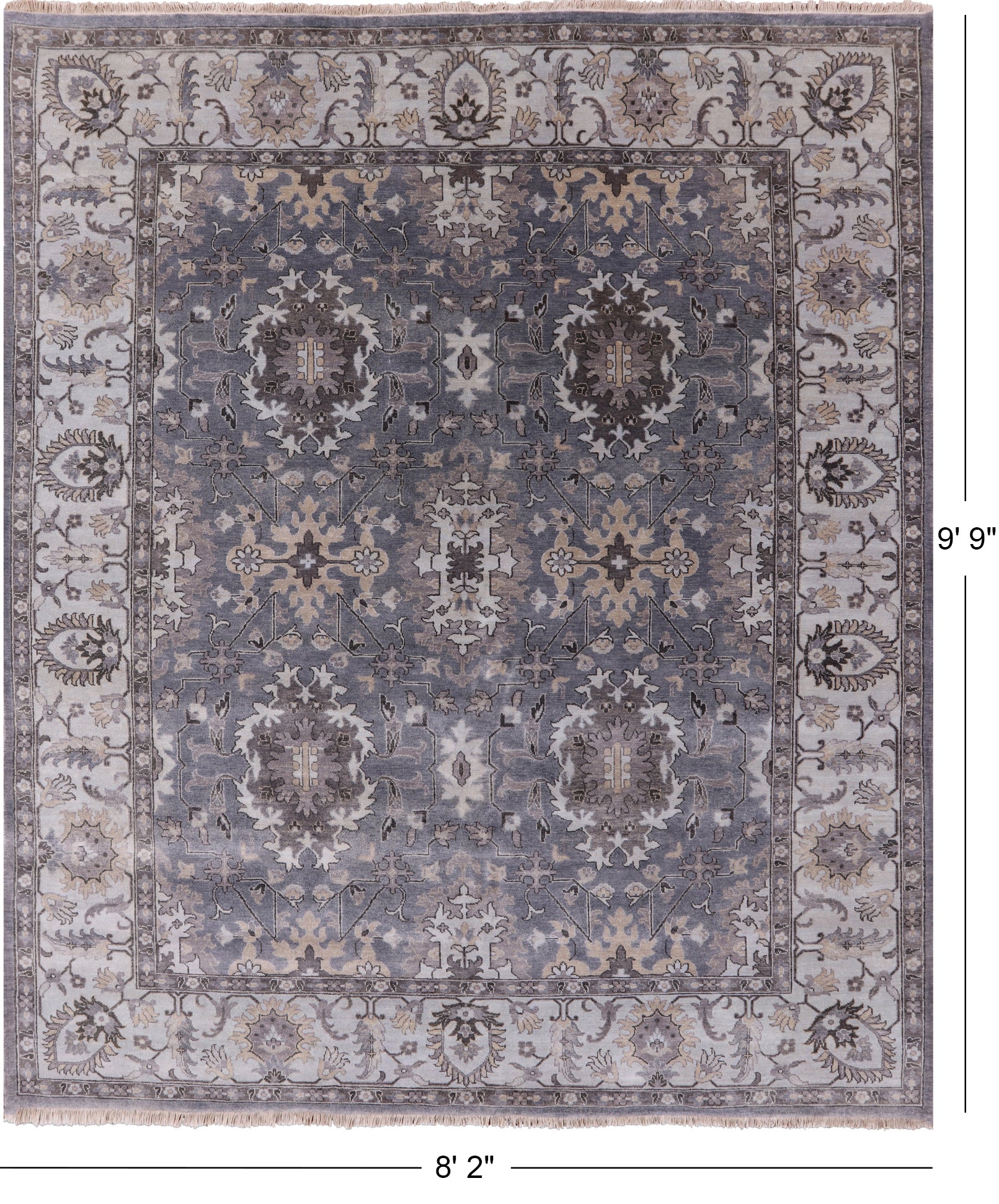 Grey Persian Fine Serapi Hand Knotted Wool Rug - 8' 2" X 9' 9" - Golden Nile