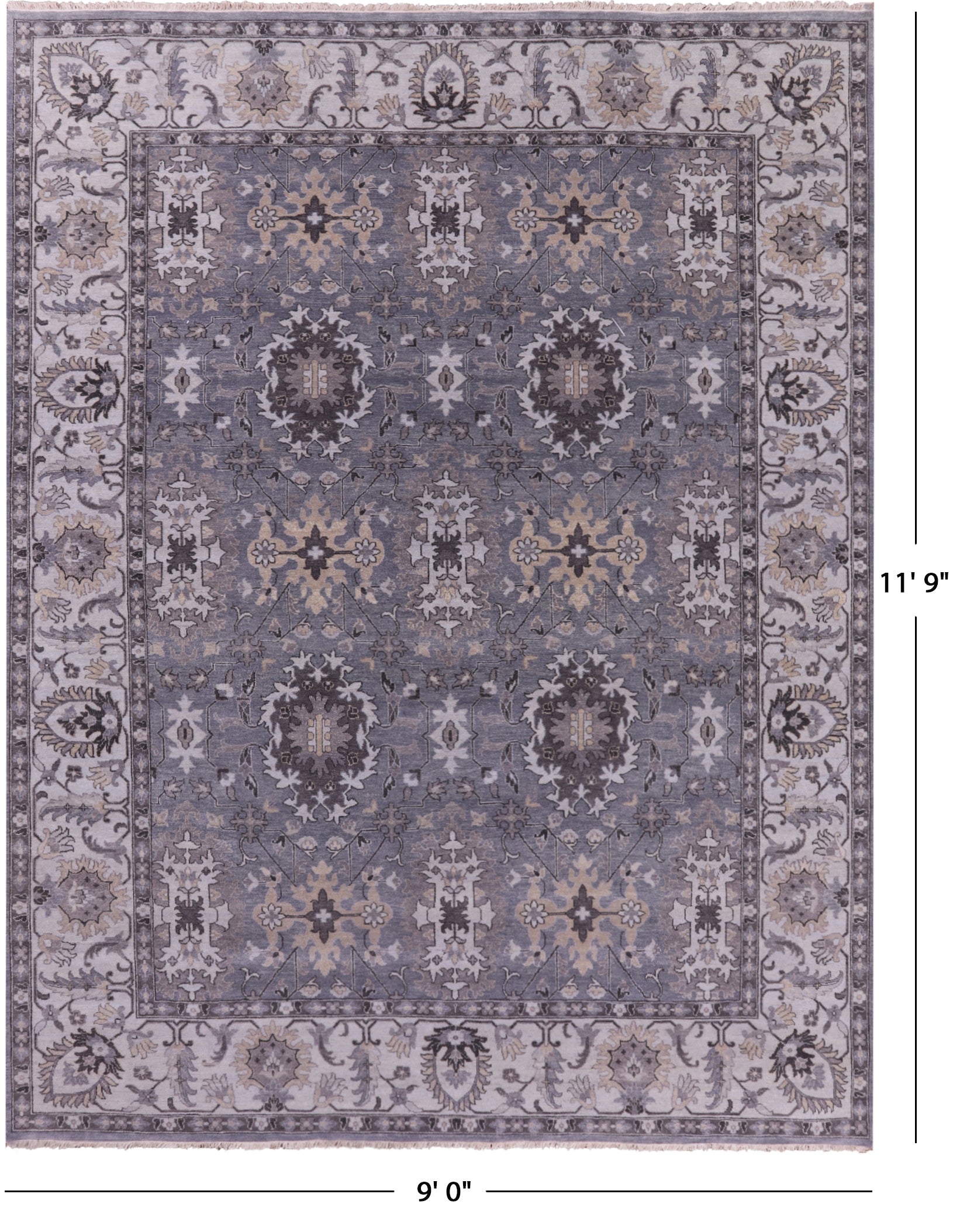 Grey Persian Fine Serapi Handmade Wool Rug - 9' 0" X 11' 9" - Golden Nile