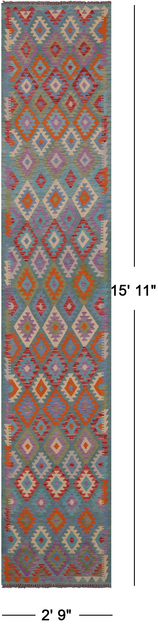 Reversible Kilim Flat Weave Wool On Wool Runner Rug - 2' 9" X 15' 11" - Golden Nile