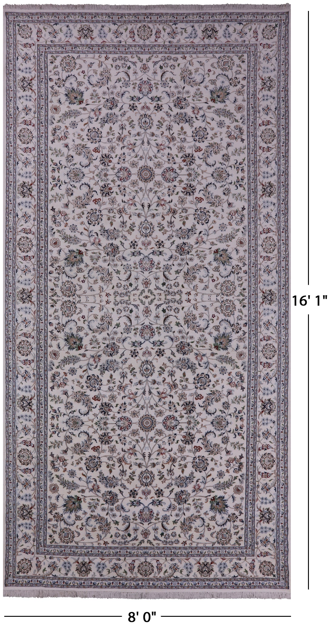 Ivory Persian Nain Hand Knotted Wool & Silk Rug - 8' 0" X 16' 1" - Golden Nile