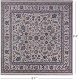 Ivory Square Persian Nain Hand Knotted Wool & Silk Rug - 8' 11" X 9' 0" - Golden Nile