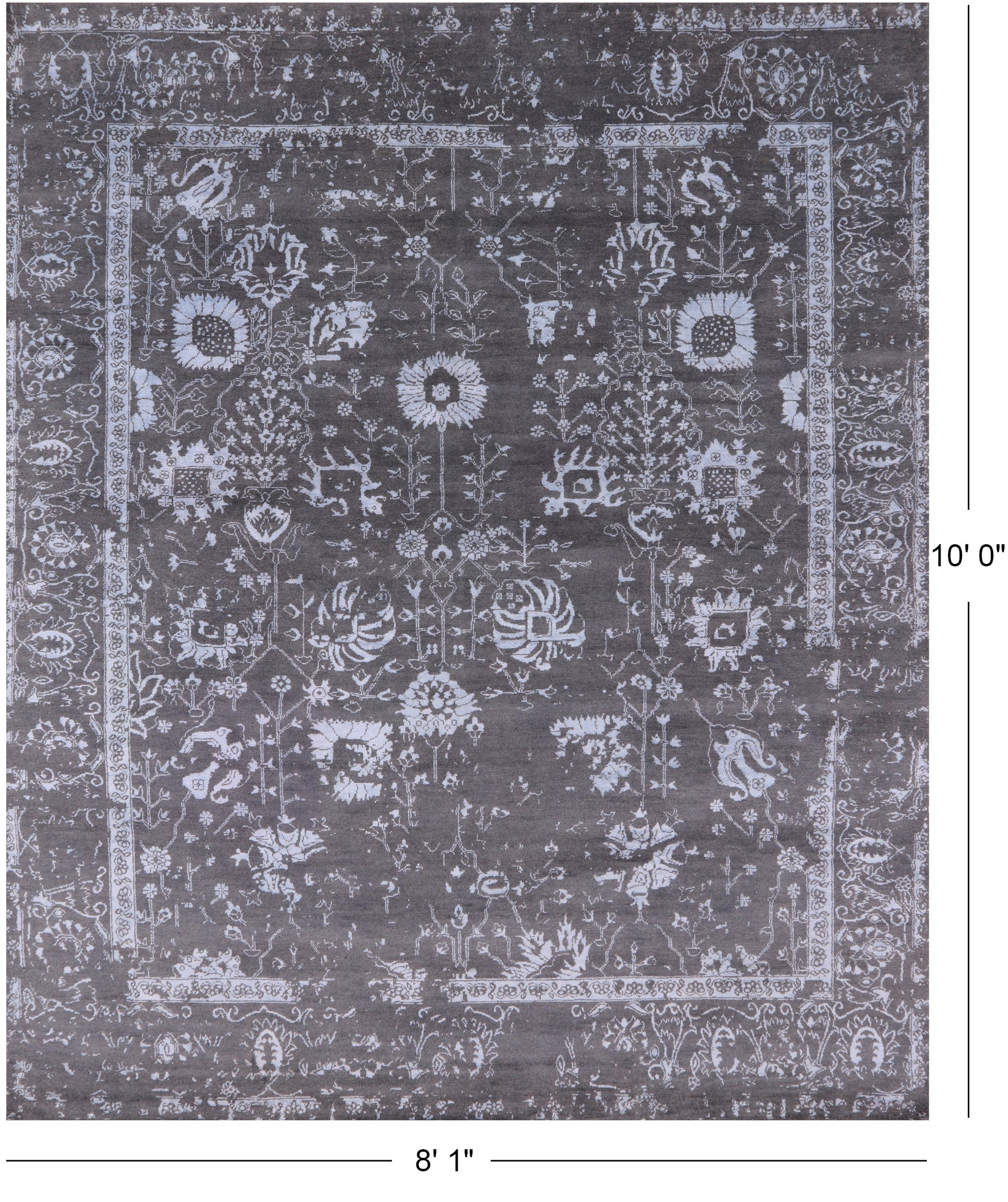 Grey Modern Hand Knotted Wool & Silk Rug - 8' 1" X 10' 0" - Golden Nile