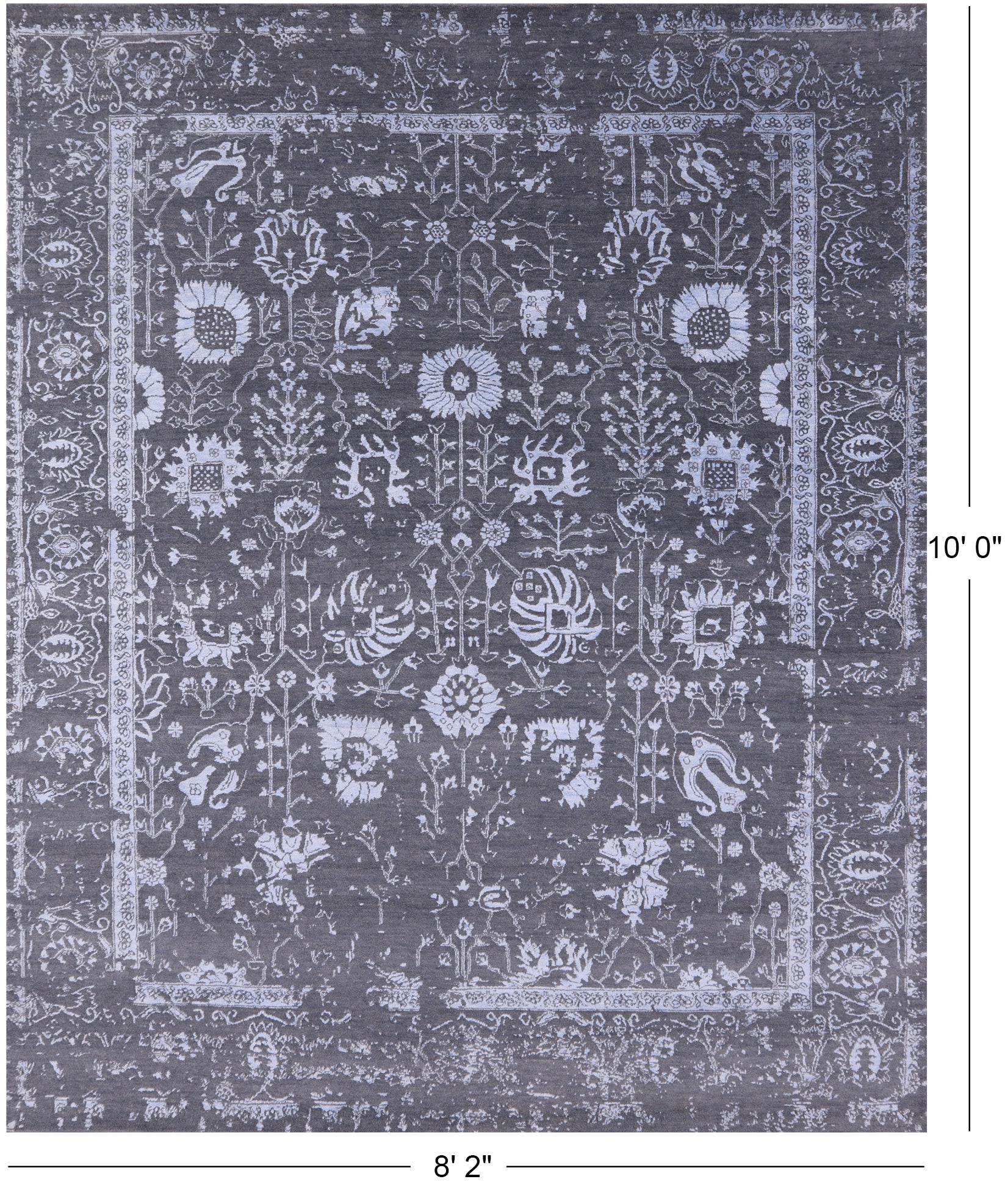Grey Modern Hand Knotted Wool & Silk Rug - 8' 2" X 10' 0" - Golden Nile