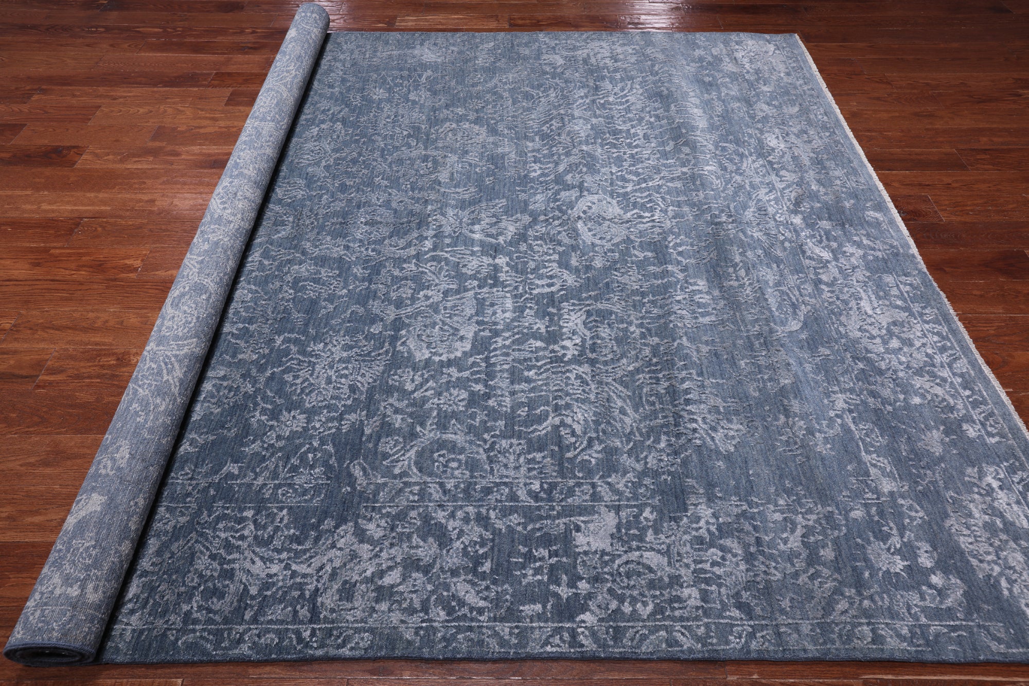SUPER SALE Grey Modern Handmade Wool & Silk Rug - 8' 1" X 10' 1"