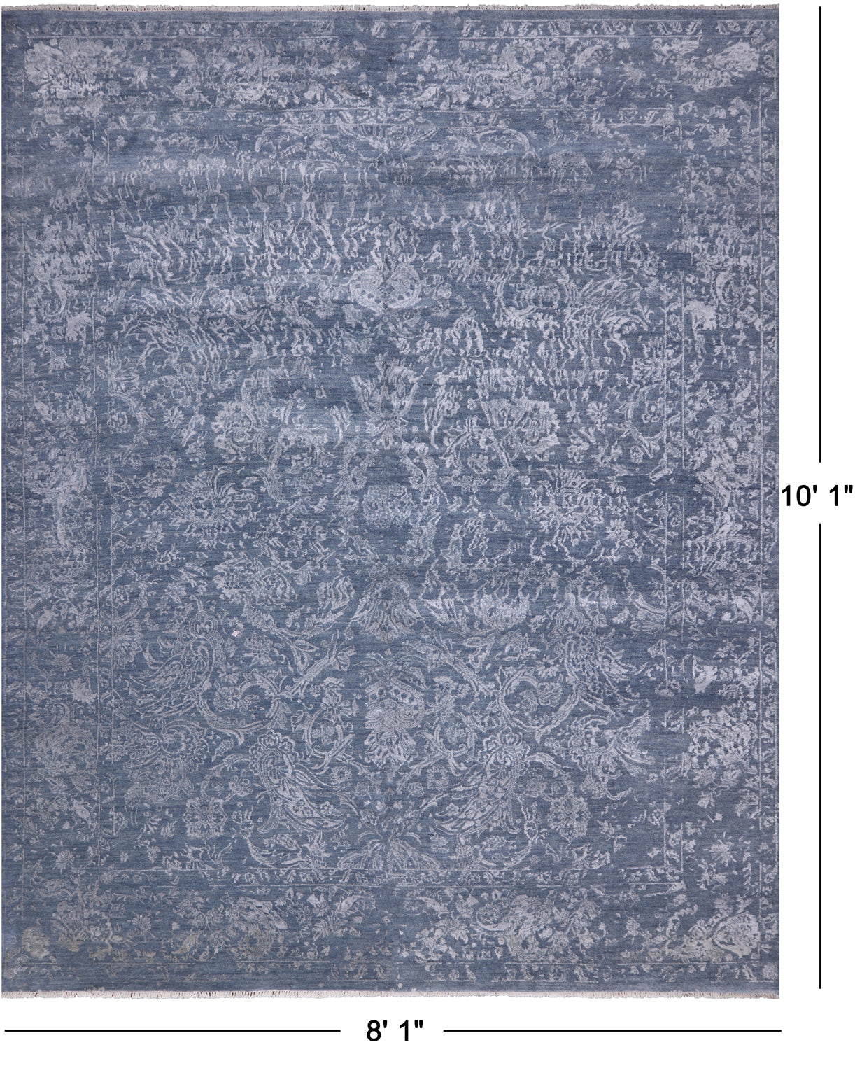 SUPER SALE Grey Modern Handmade Wool & Silk Rug - 8' 1" X 10' 1"
