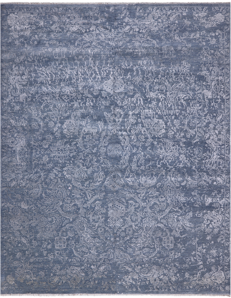 SUPER SALE Grey Modern Handmade Wool & Silk Rug - 8' 1" X 10' 1"