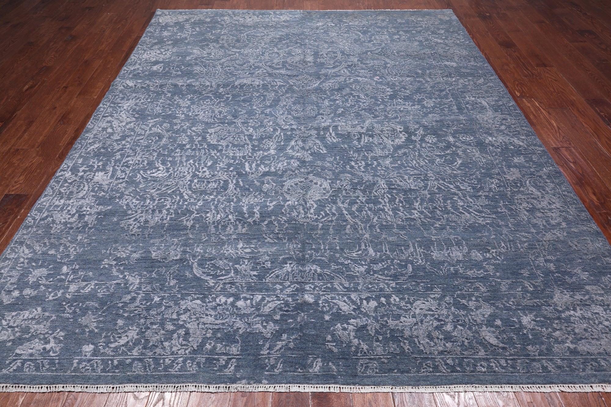 SUPER SALE Grey Modern Handmade Wool & Silk Rug - 8' 1" X 10' 1"