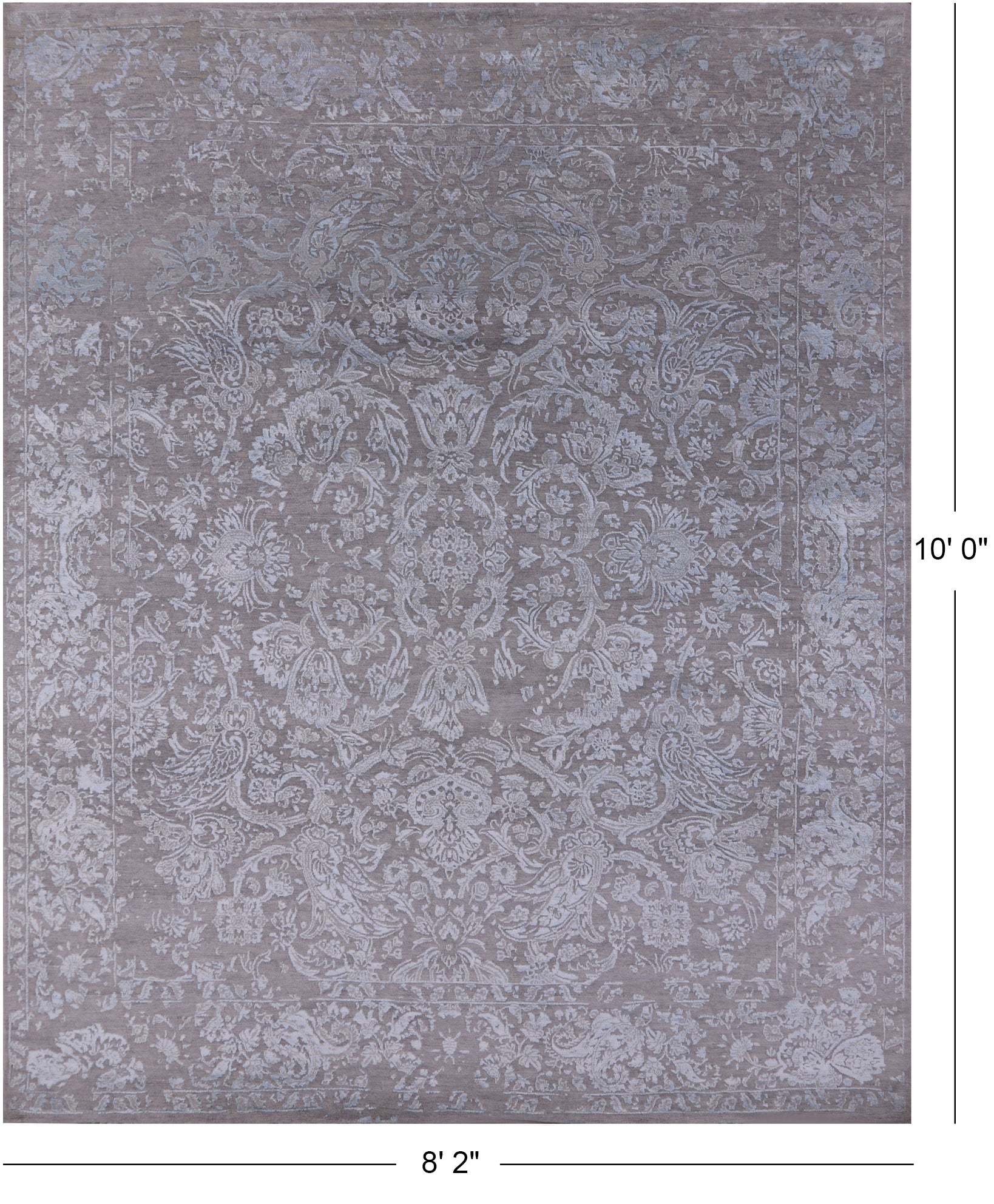Grey Modern Hand Knotted Wool & Silk Rug - 8' 2" X 10' 0" - Golden Nile