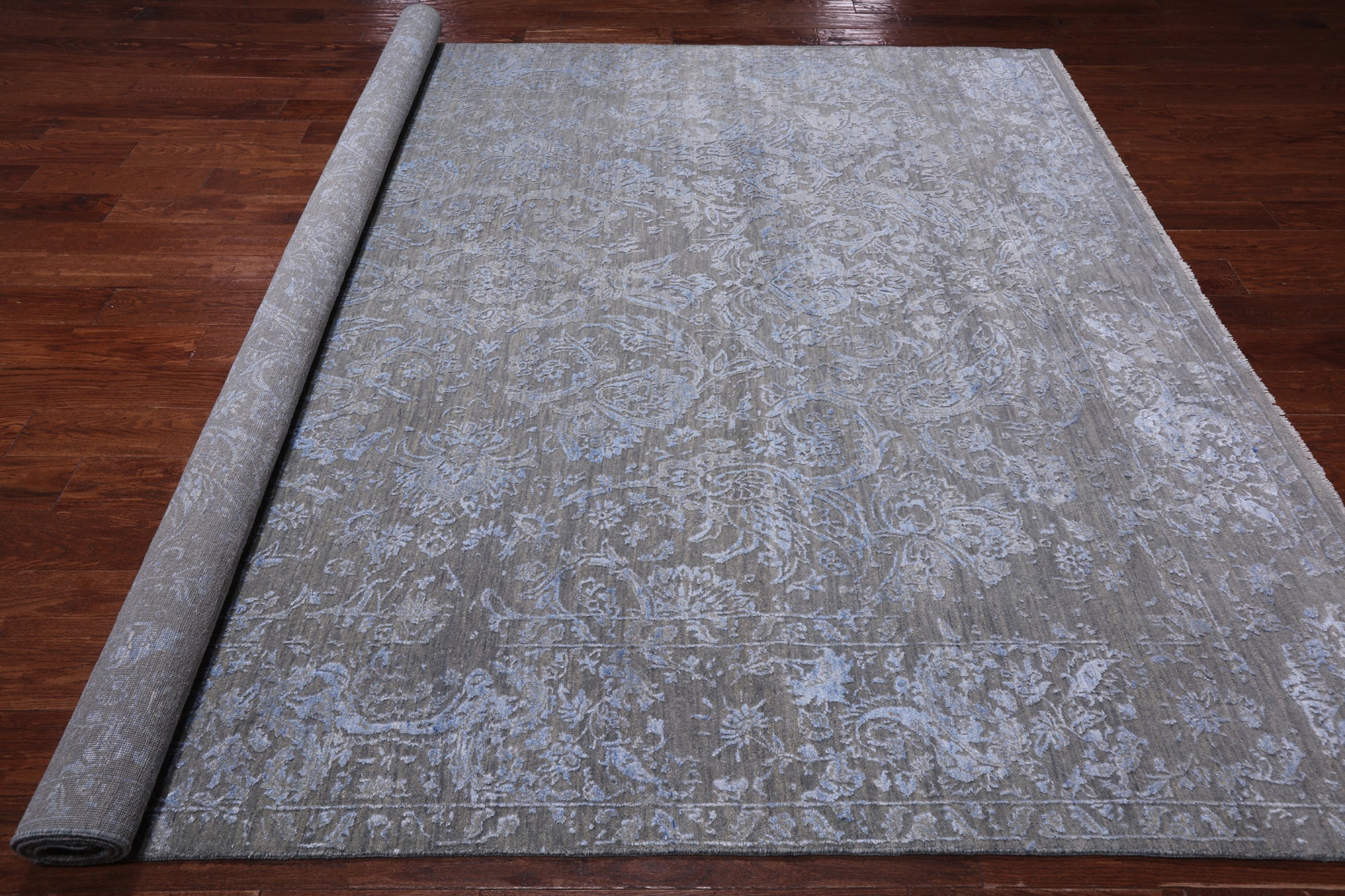 SUPER SALE Grey Modern Hand Knotted Wool & Silk Rug - 8' 2" X 10' 3"