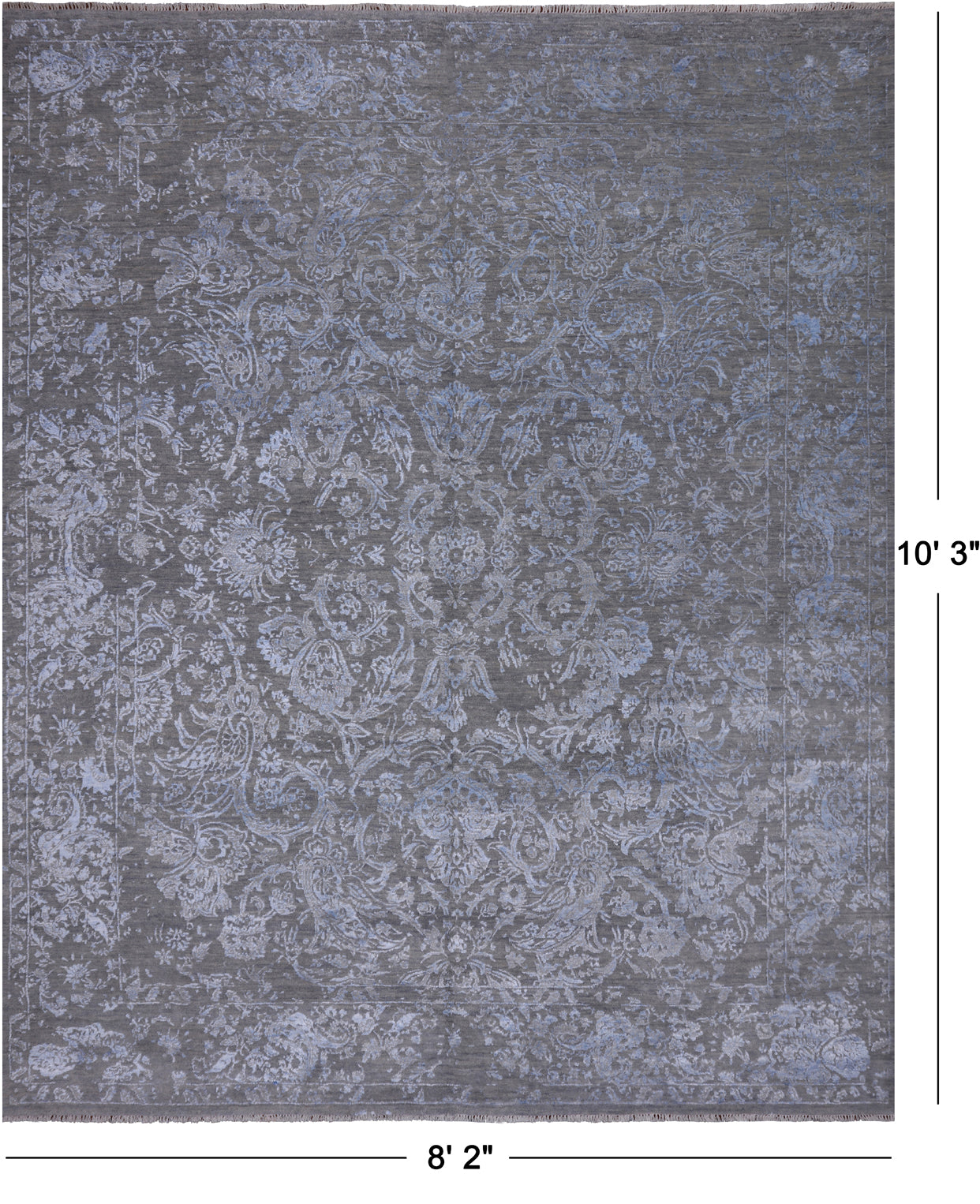 SUPER SALE Grey Modern Hand Knotted Wool & Silk Rug - 8' 2" X 10' 3"