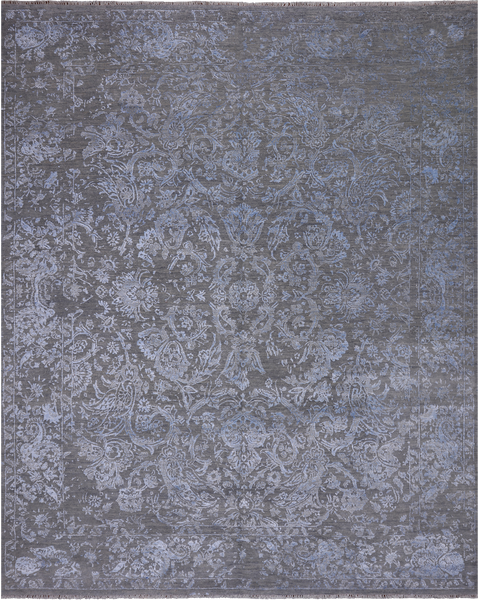 SUPER SALE Grey Modern Hand Knotted Wool & Silk Rug - 8' 2" X 10' 3"