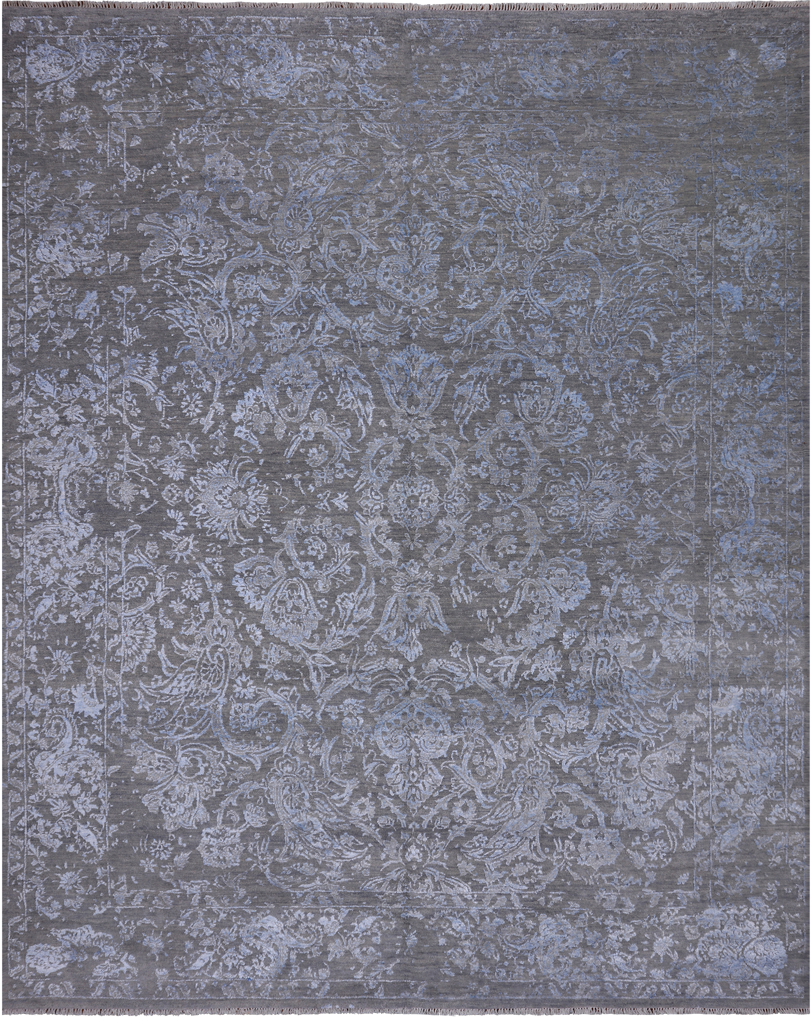 SUPER SALE Grey Modern Hand Knotted Wool & Silk Rug - 8' 2" X 10' 3"