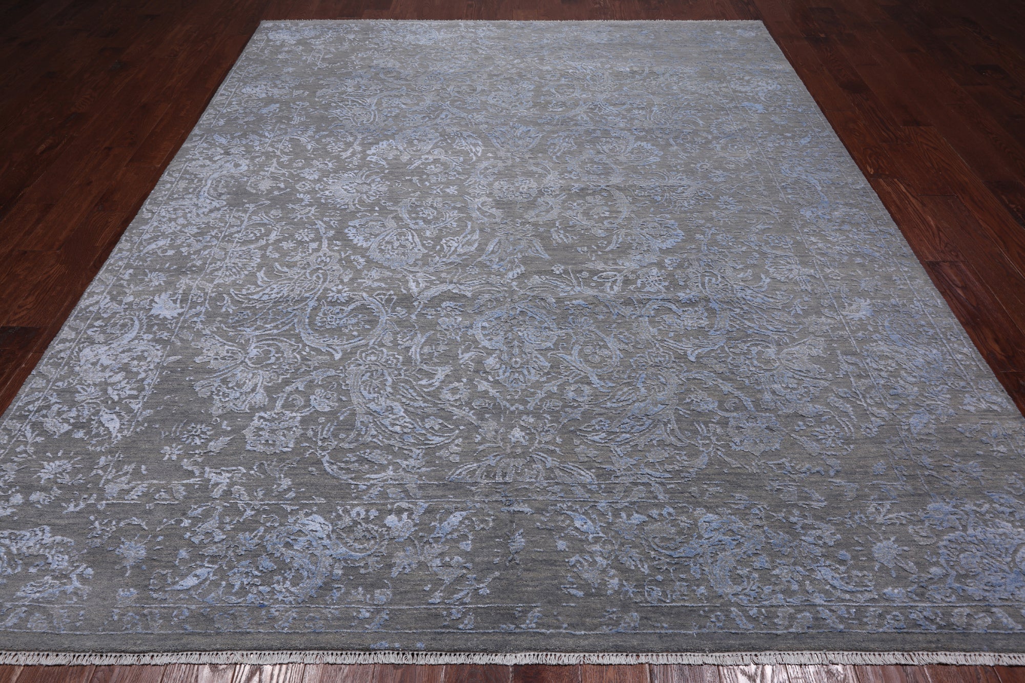 SUPER SALE Grey Modern Hand Knotted Wool & Silk Rug - 8' 2" X 10' 3"