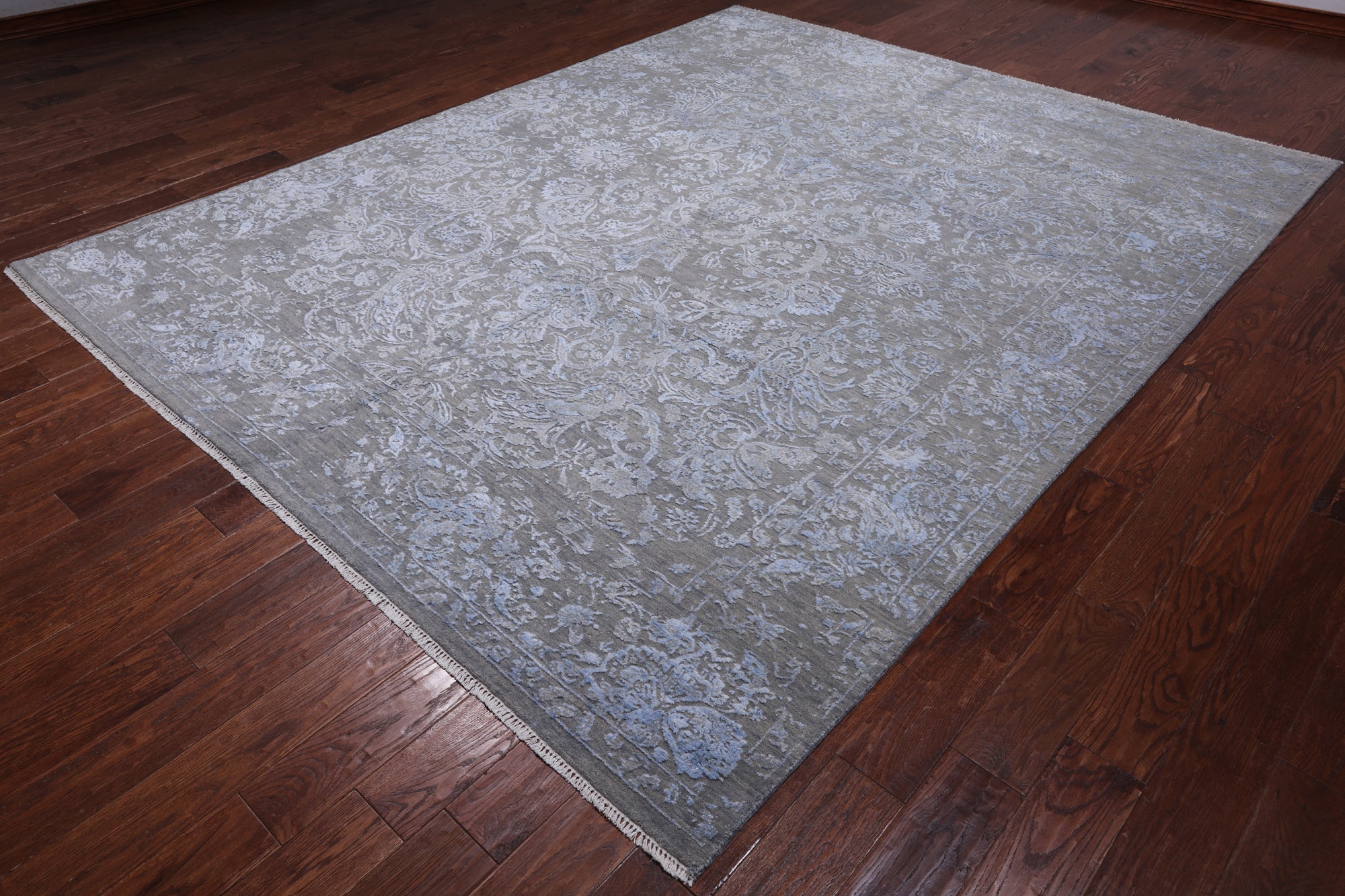 SUPER SALE Grey Modern Hand Knotted Wool & Silk Rug - 8' 2" X 10' 3"
