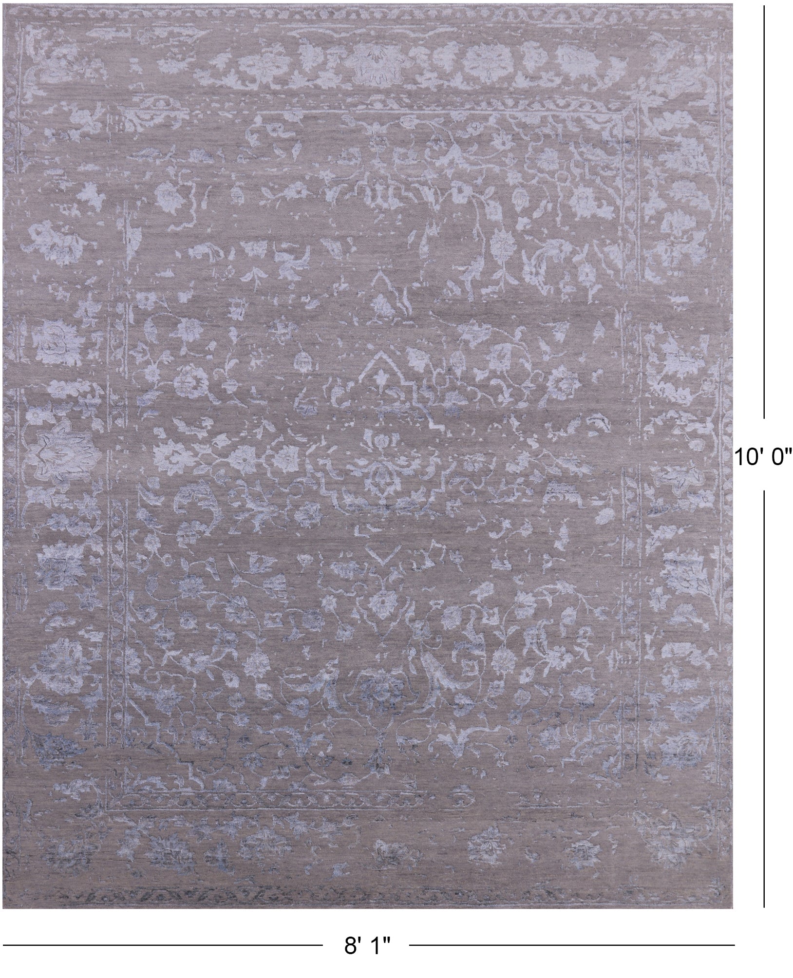 Grey Modern Hand Knotted Wool & Silk Rug - 8' 1" X 10' 0" - Golden Nile