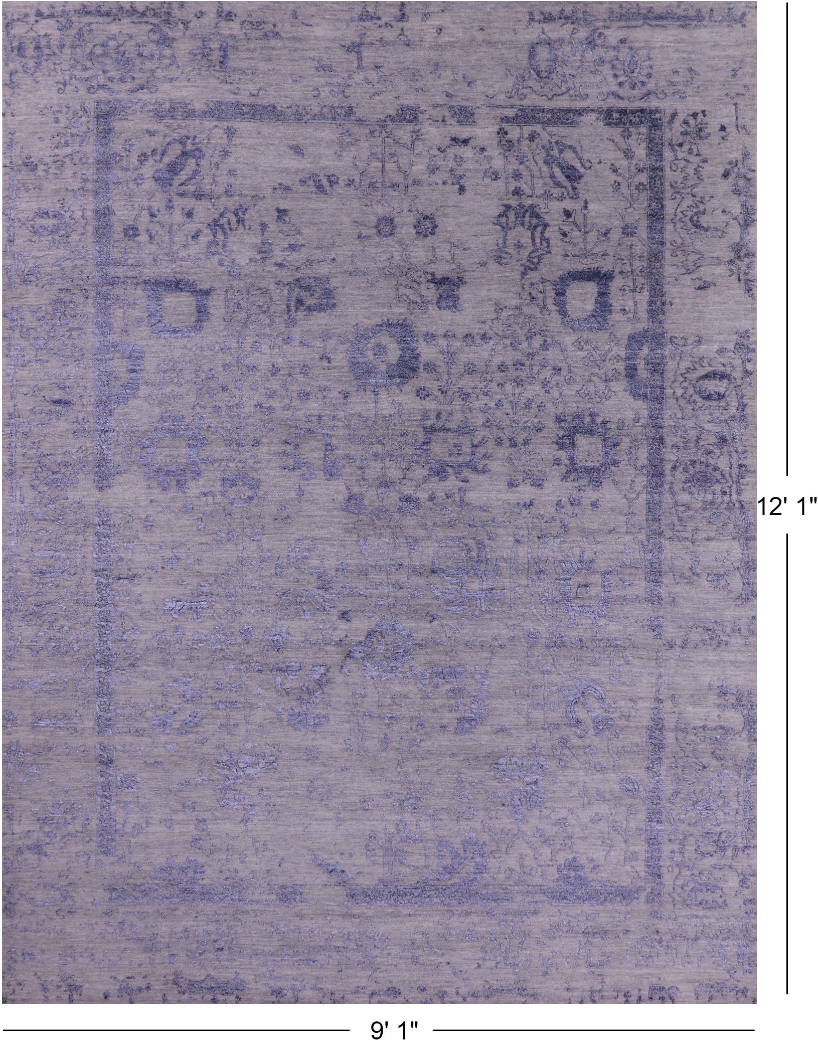 Grey Modern Hand Knotted Wool & Silk Rug - 9' 1" X 12' 1" - Golden Nile