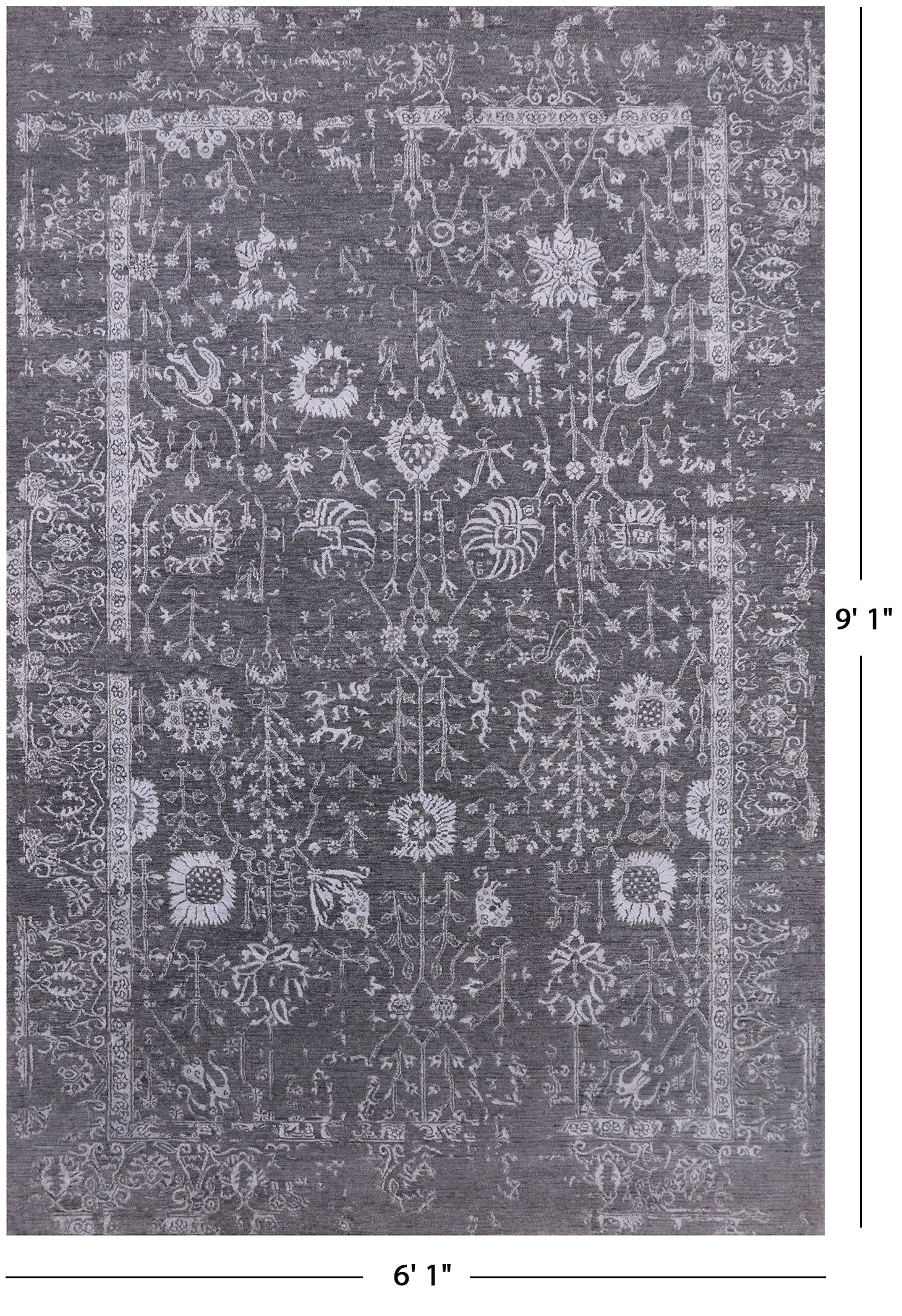 Grey Modern Handmade Wool & Silk Rug - 6' 1" X 9' 1" - Golden Nile