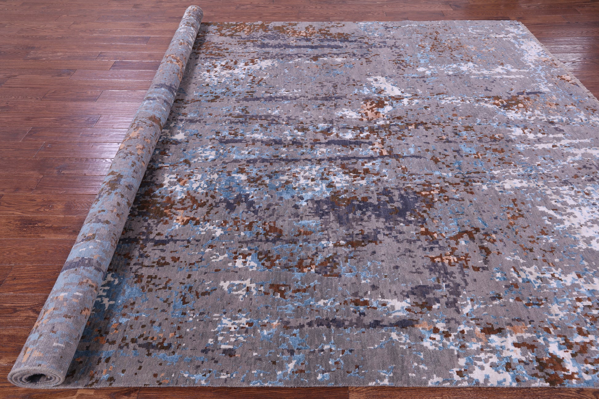 Modern Handmade Wool & Silk Rug - 9' 0" X 12' 1" - Golden Nile