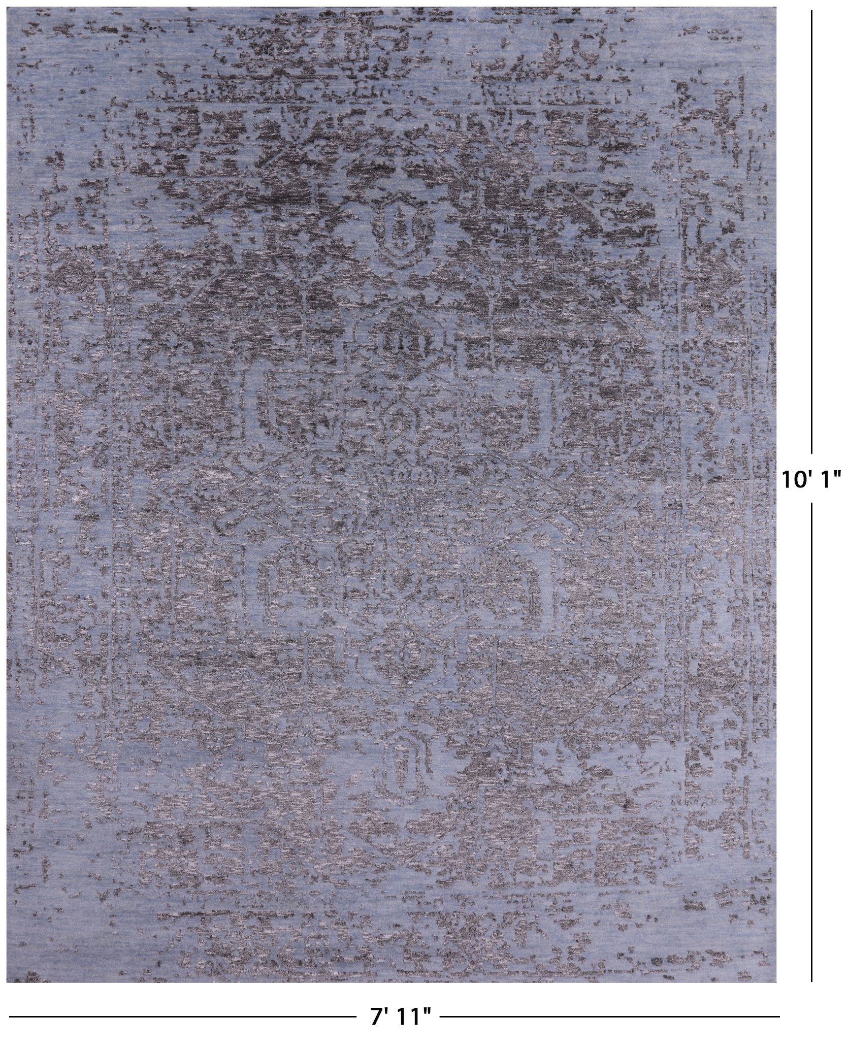 Blue Modern Hand Knotted Wool & Silk Rug - 7' 11" X 10' 1" - Golden Nile