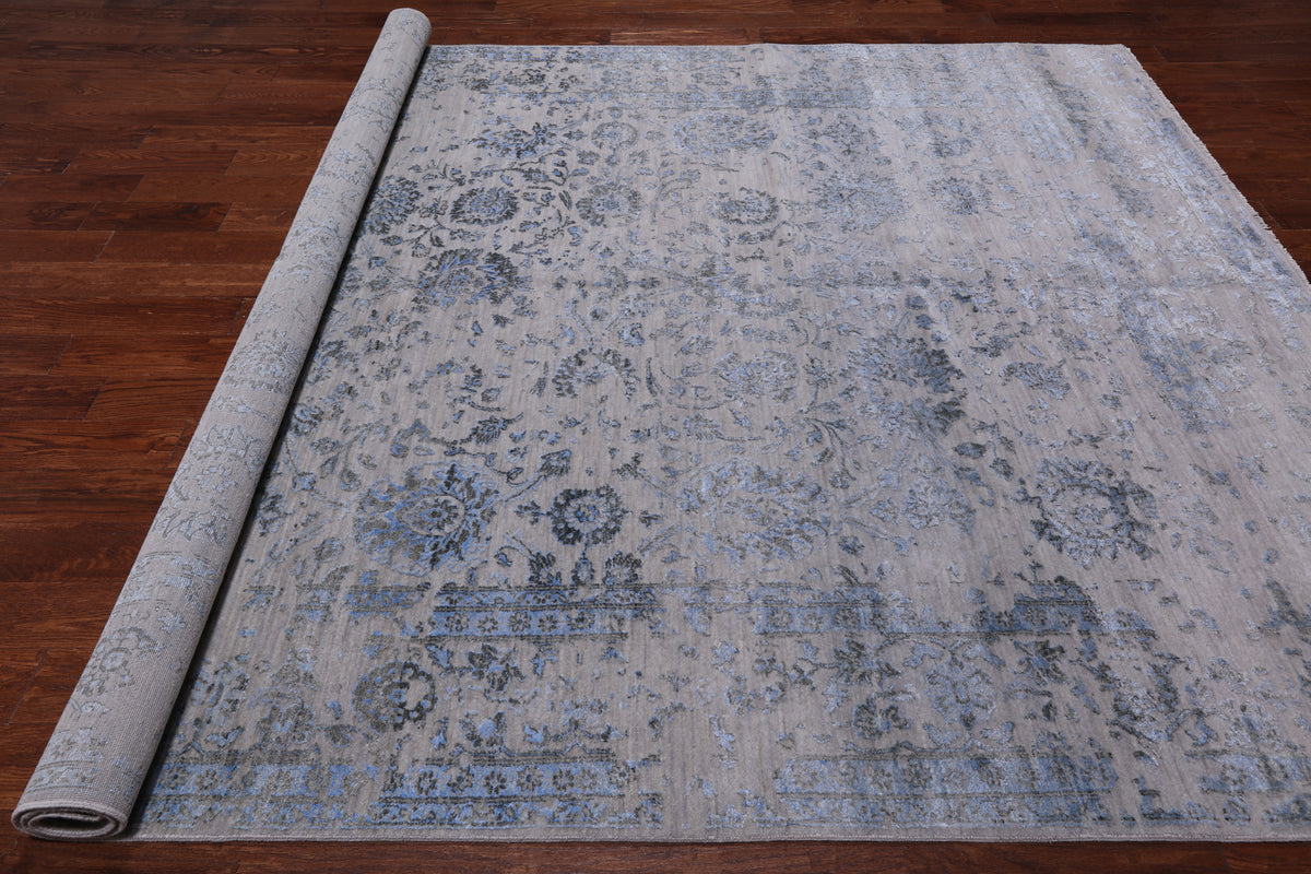 Grey Modern Hand Knotted Wool & Silk Rug - 8' 1" X 10' 1"