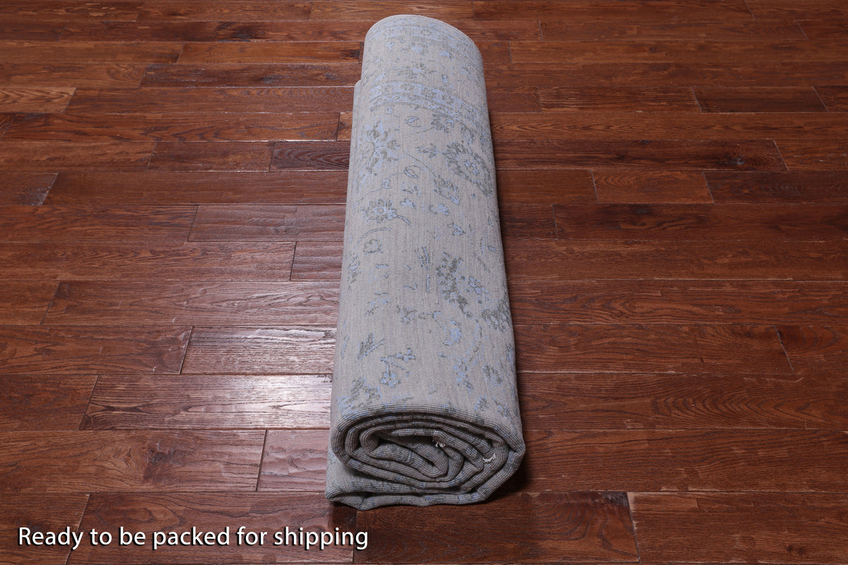 Grey Modern Hand Knotted Wool & Silk Rug - 8' 1" X 10' 1"