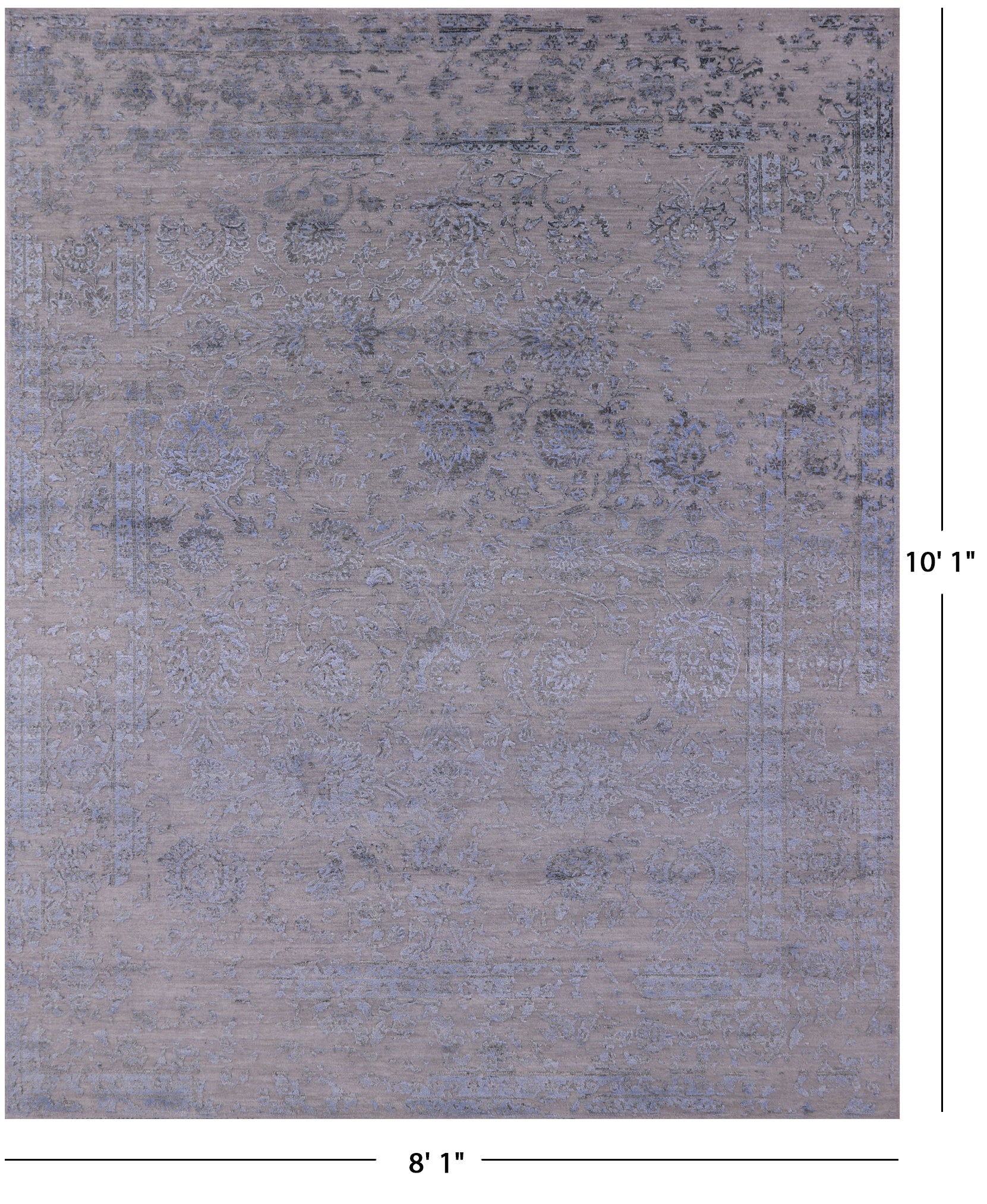 Grey Modern Hand Knotted Wool & Silk Rug - 8' 1" X 10' 1" - Golden Nile
