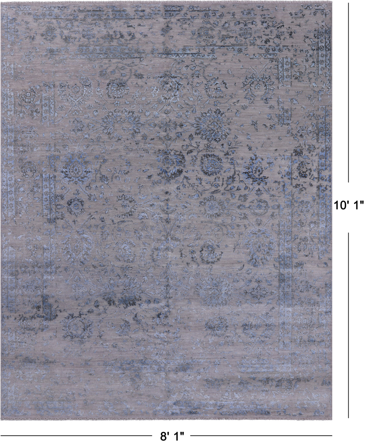 Grey Modern Hand Knotted Wool & Silk Rug - 8' 1" X 10' 1"