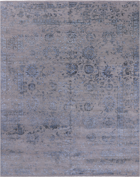 Grey Modern Hand Knotted Wool & Silk Rug - 8' 1" X 10' 1"