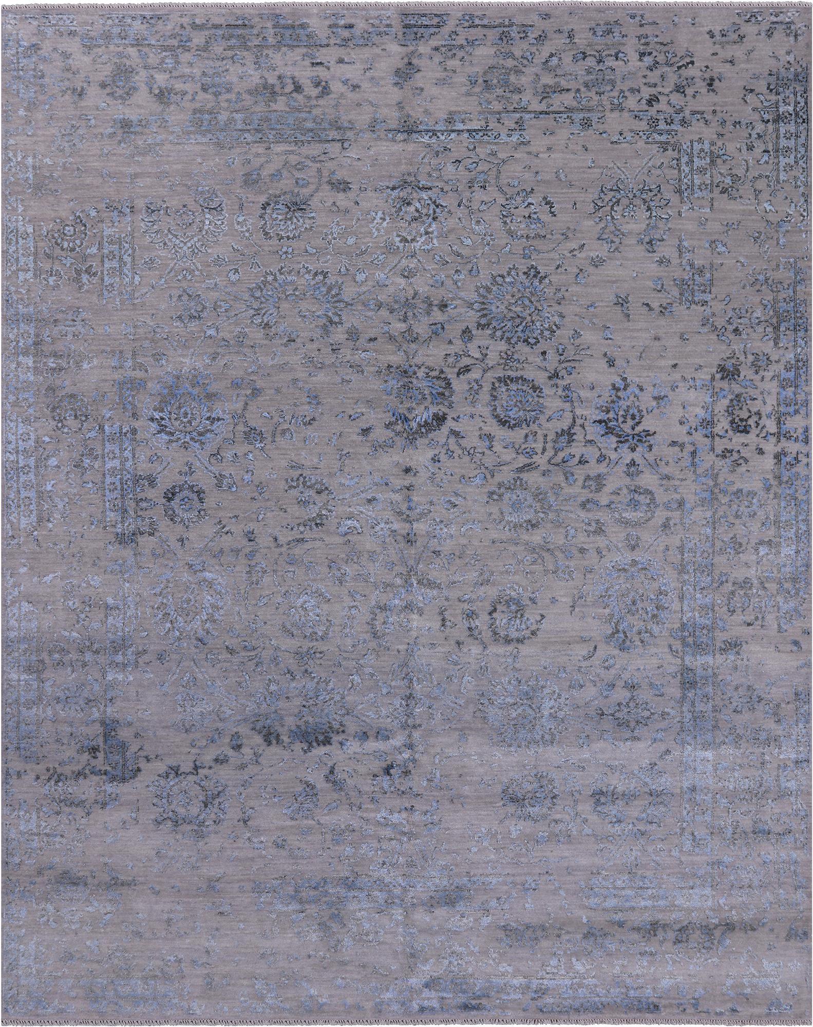 Grey Modern Hand Knotted Wool & Silk Rug - 8' 1" X 10' 1"