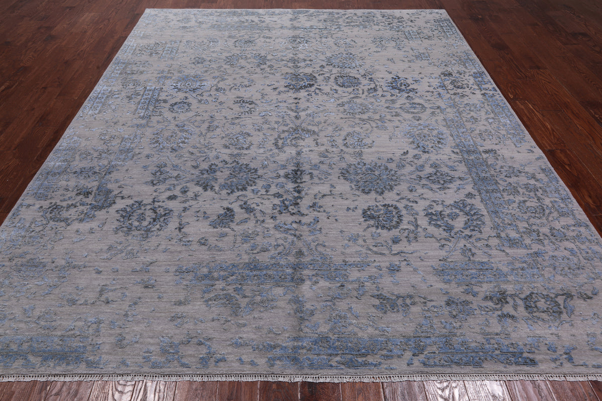 Grey Modern Hand Knotted Wool & Silk Rug - 8' 1" X 10' 1"