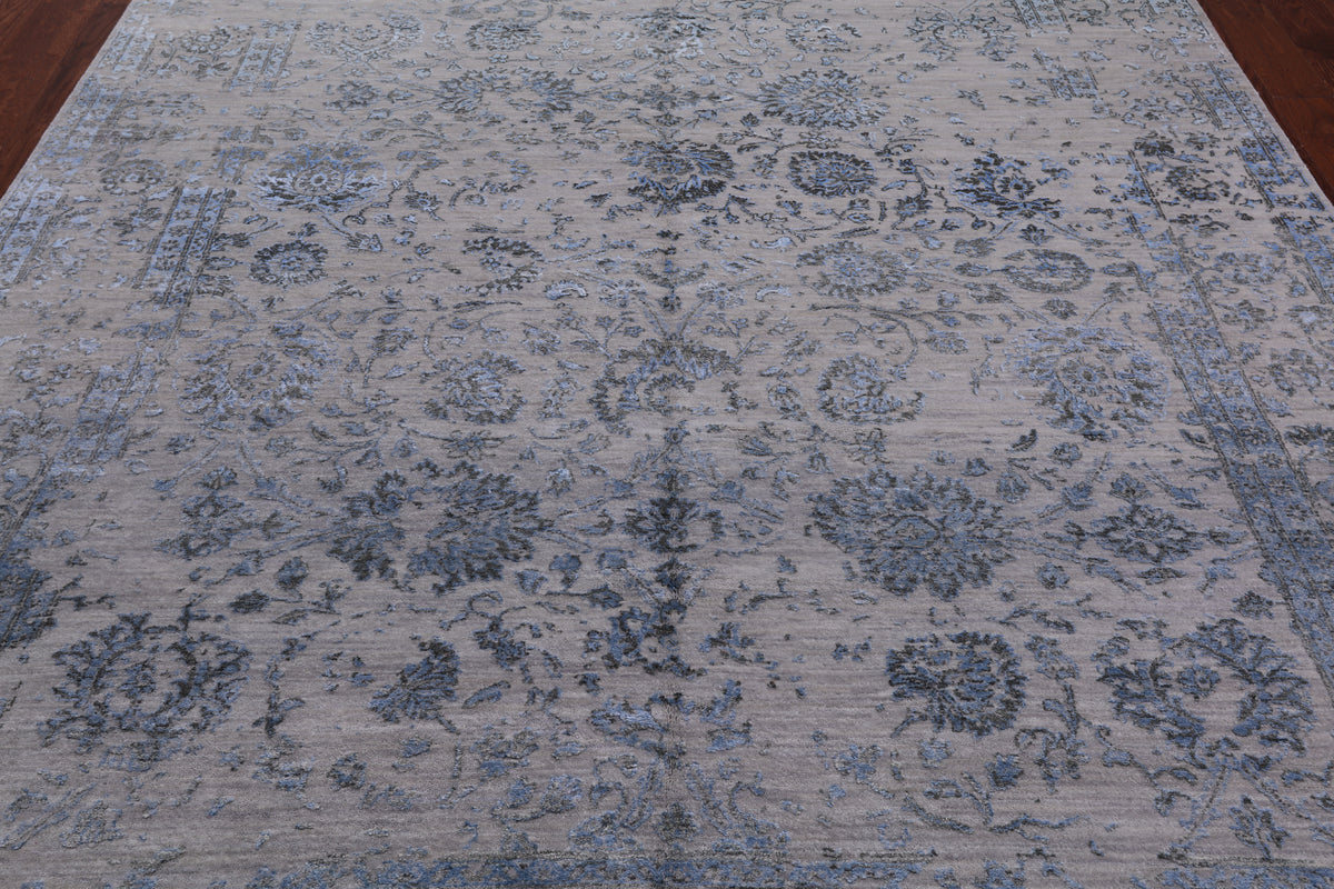 Grey Modern Hand Knotted Wool & Silk Rug - 8' 1" X 10' 1"