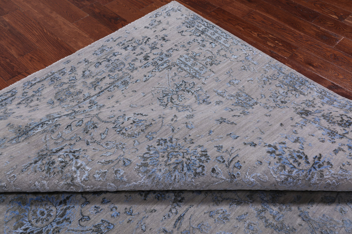 Grey Modern Hand Knotted Wool & Silk Rug - 8' 1" X 10' 1"