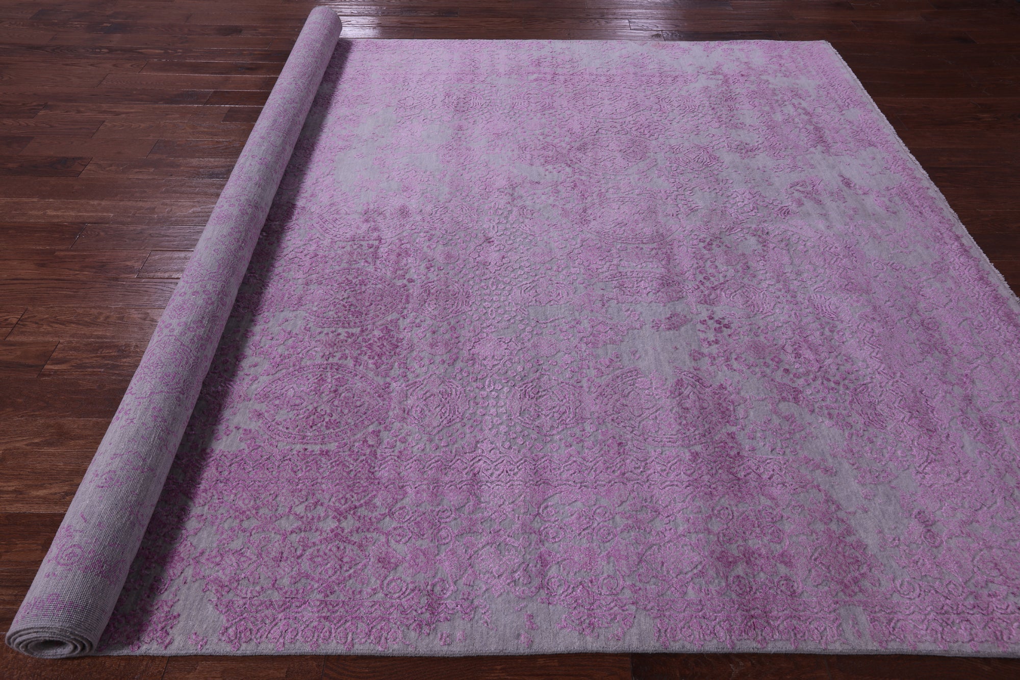 SUPER SALE Grey Modern Handmade Wool & Silk Rug - 8' 10" X 12' 4"