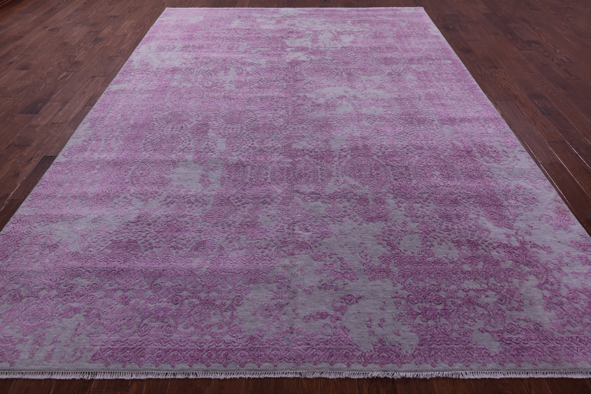 SUPER SALE Grey Modern Handmade Wool & Silk Rug - 8' 10" X 12' 4"
