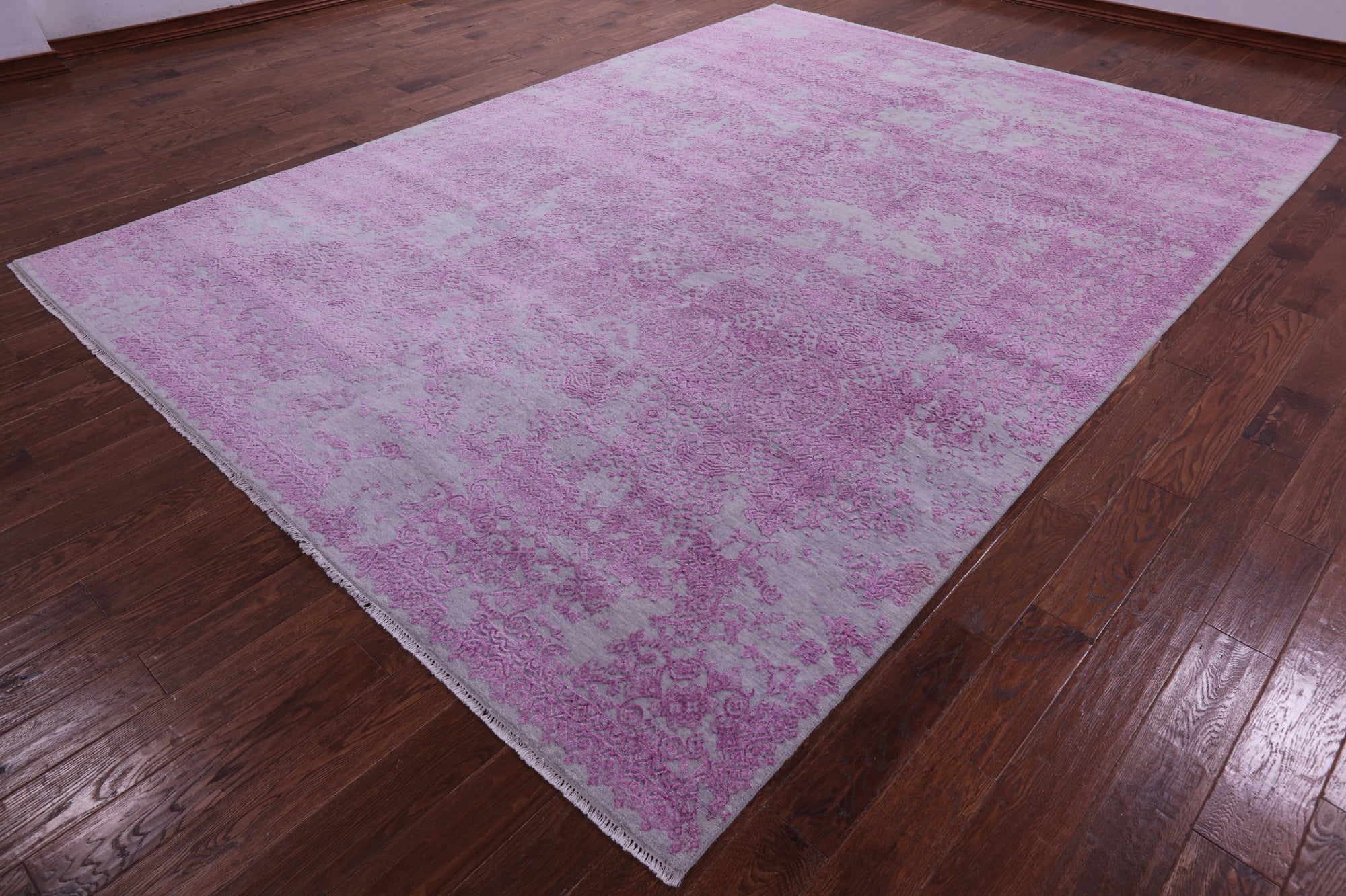 SUPER SALE Grey Modern Handmade Wool & Silk Rug - 8' 10" X 12' 4"