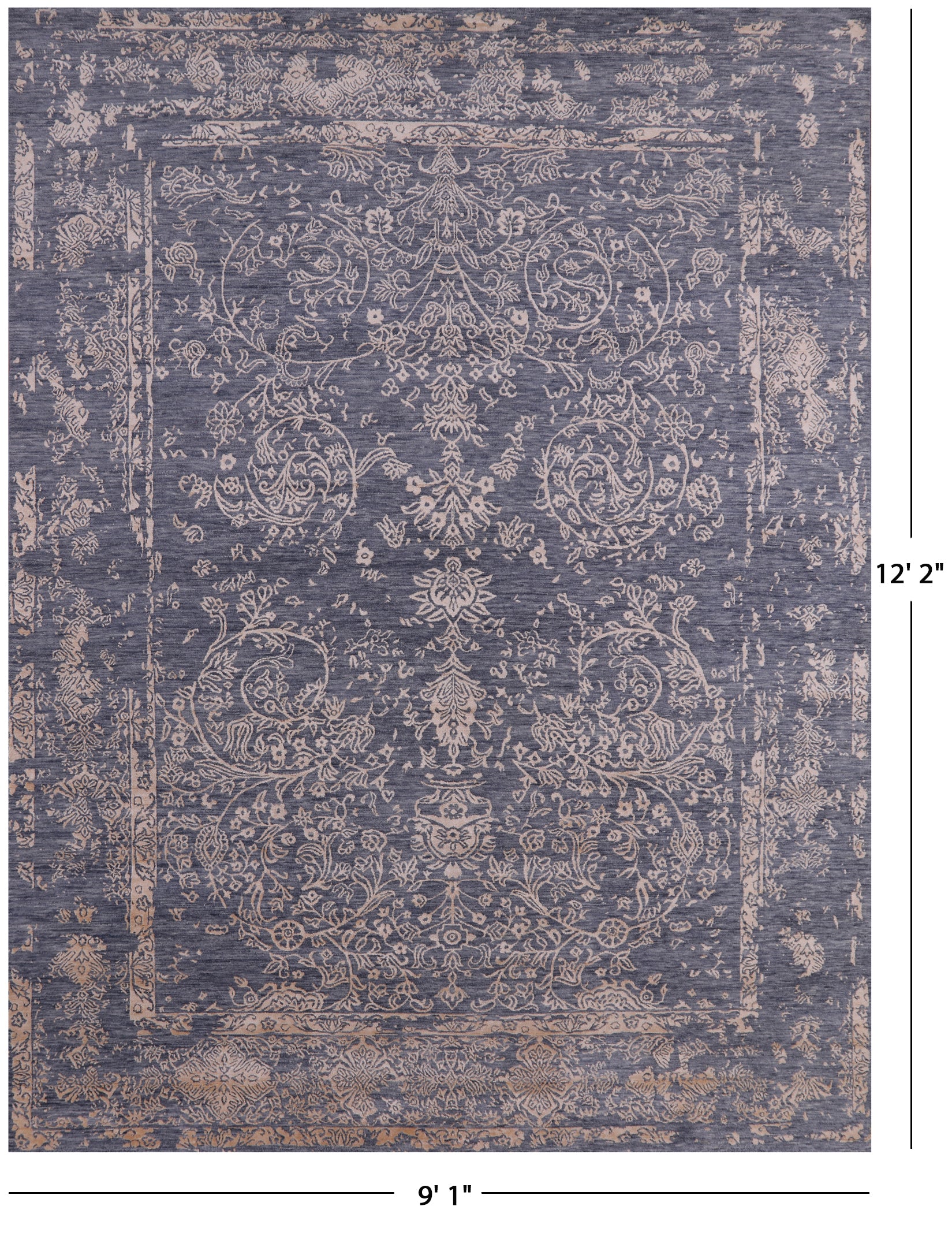 Grey Modern Hand Knotted Wool & Silk Rug - 9' 1" X 12' 2" - Golden Nile