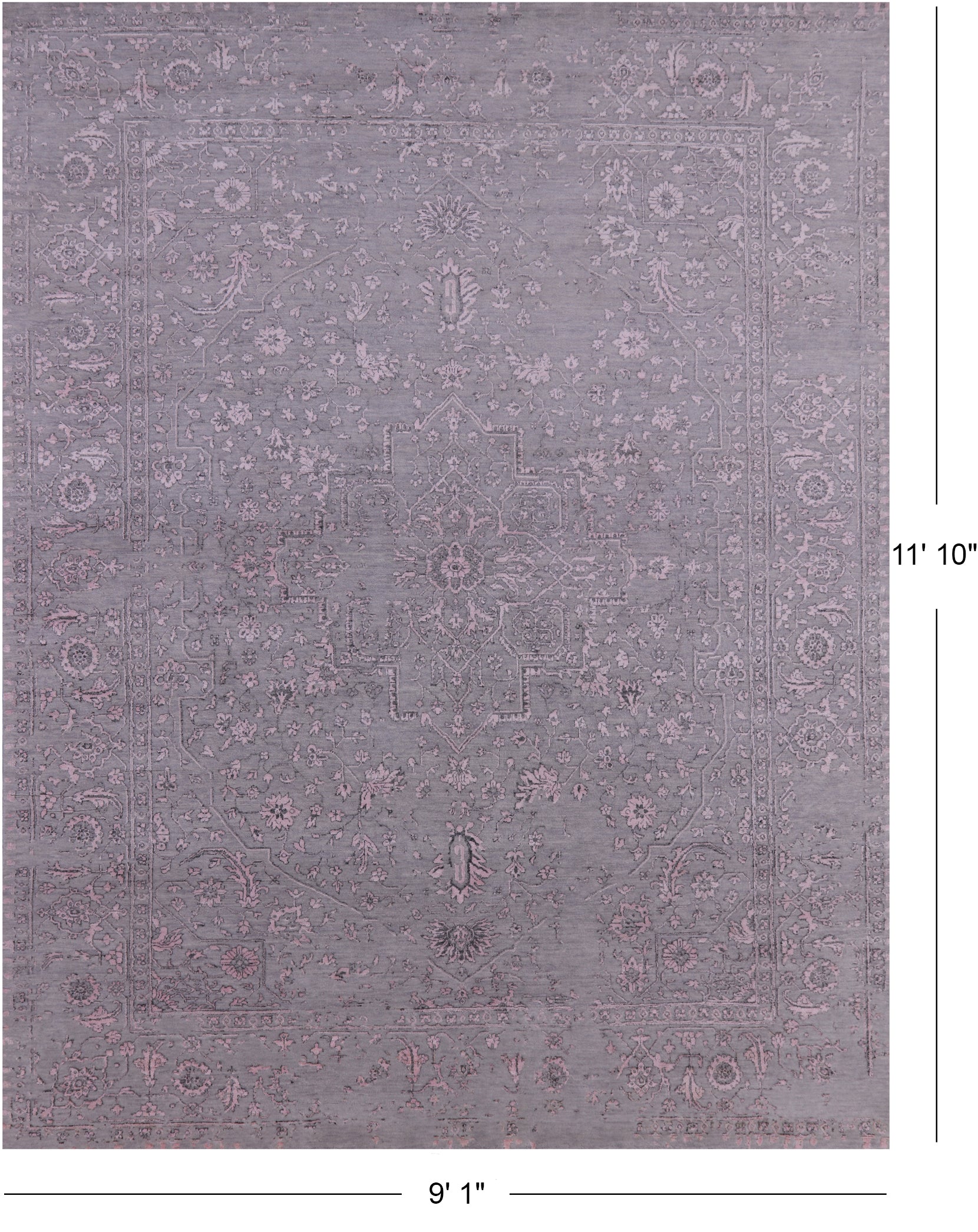 Grey Modern Hand Knotted Wool & Silk Rug - 9' 1" X 11' 10" - Golden Nile