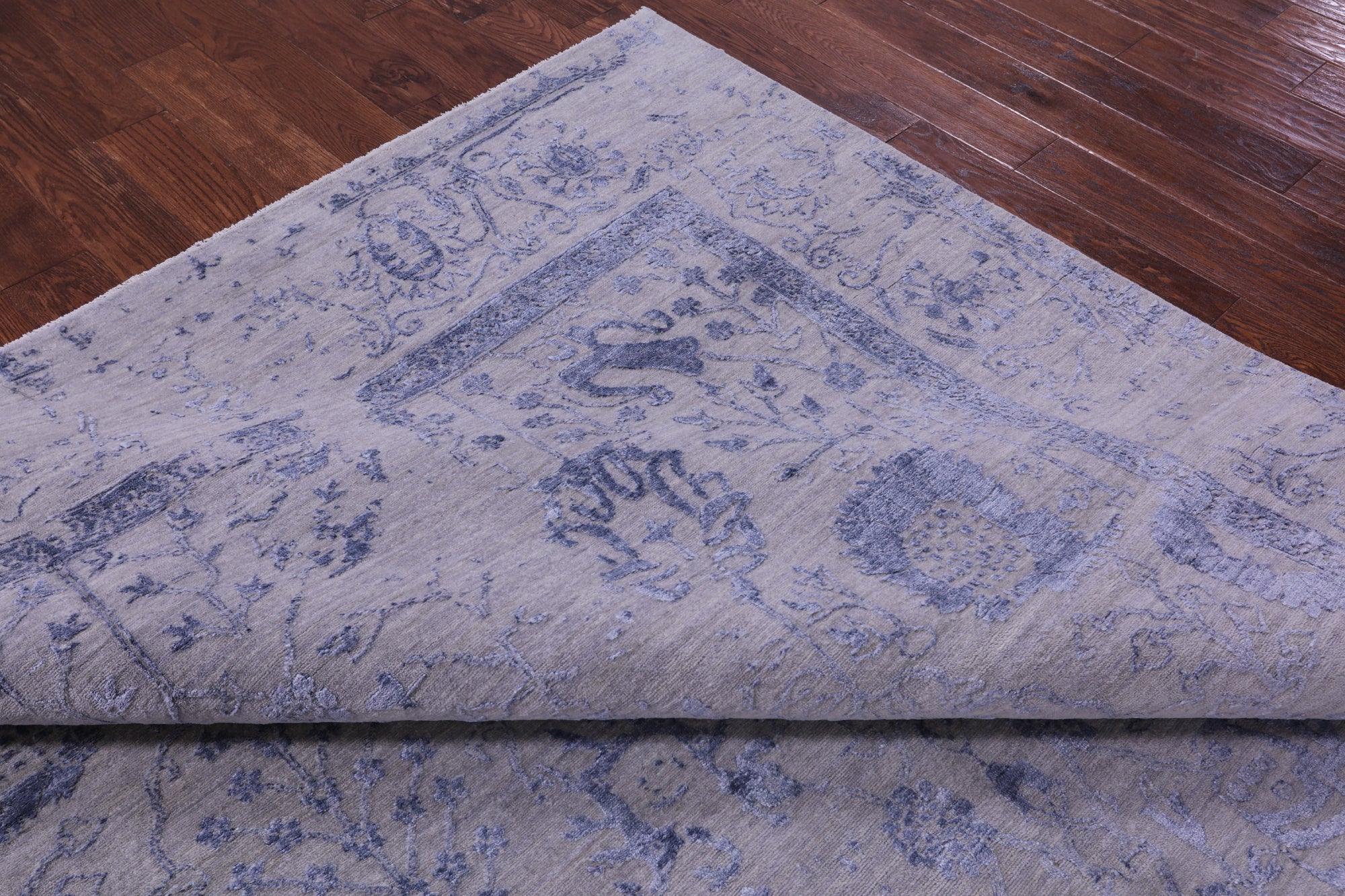 Grey Modern Handmade Wool & Silk Rug - 8' 11" X 12' 3" - Golden Nile