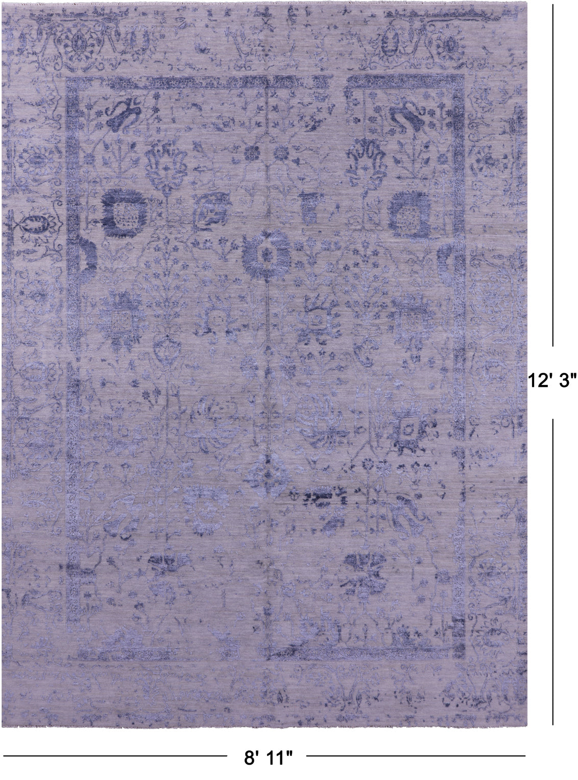 Grey Modern Handmade Wool & Silk Rug - 8' 11" X 12' 3" - Golden Nile
